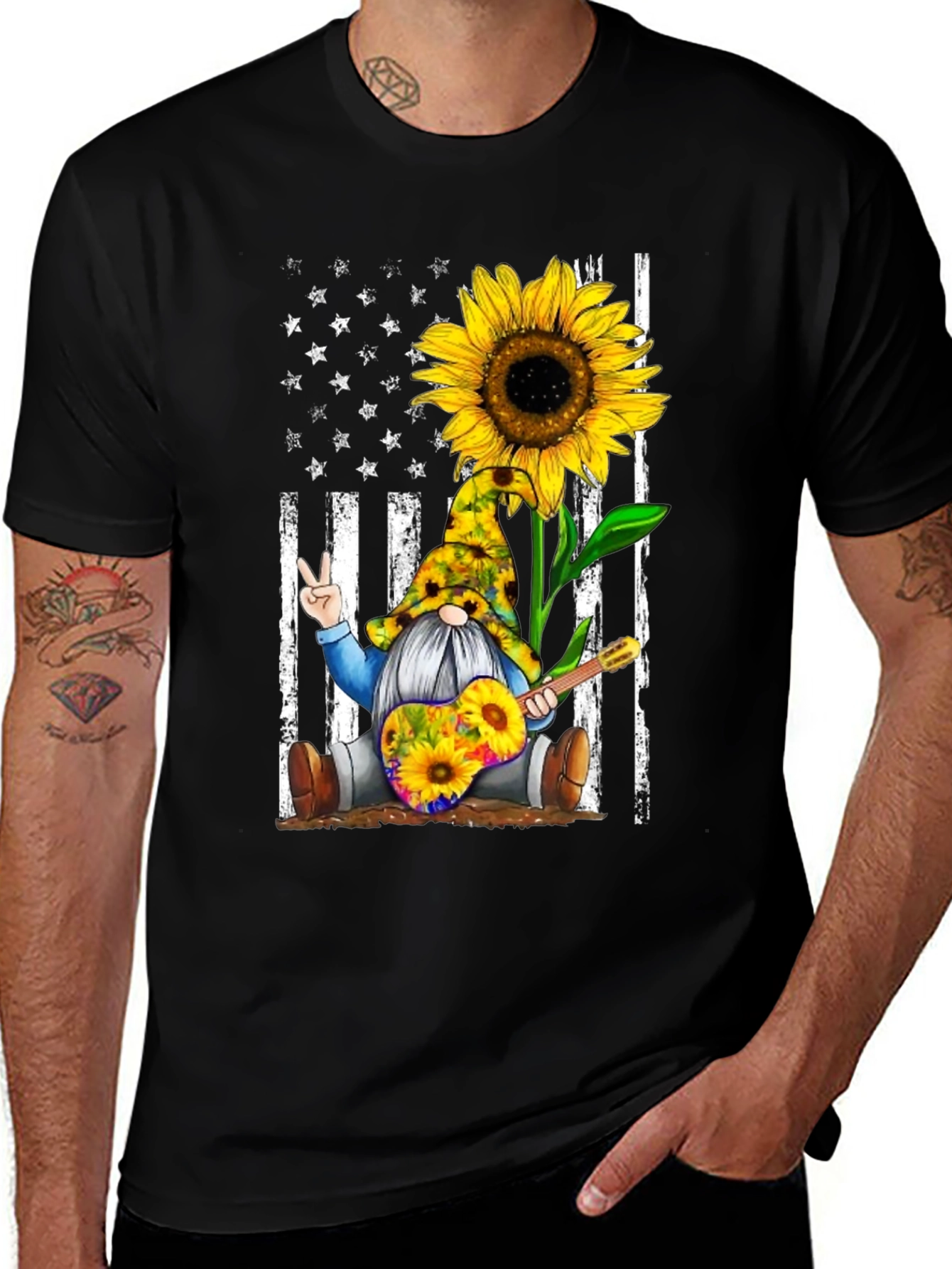 Variant 23 of Sunflower Gnome Peace Sign Graphic Tee