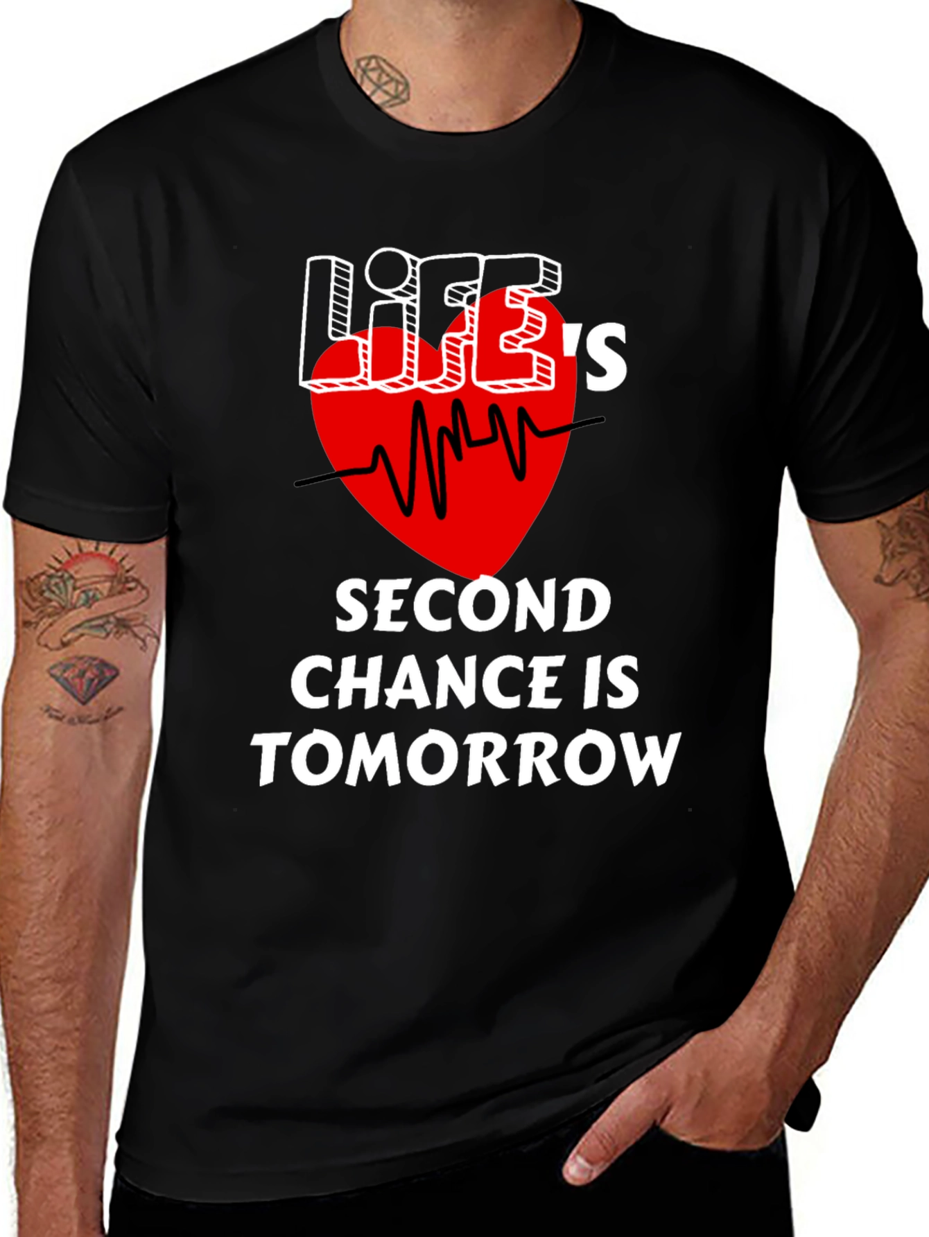 Life's Second Chance Heartbeat Graphic Black T-Shirt