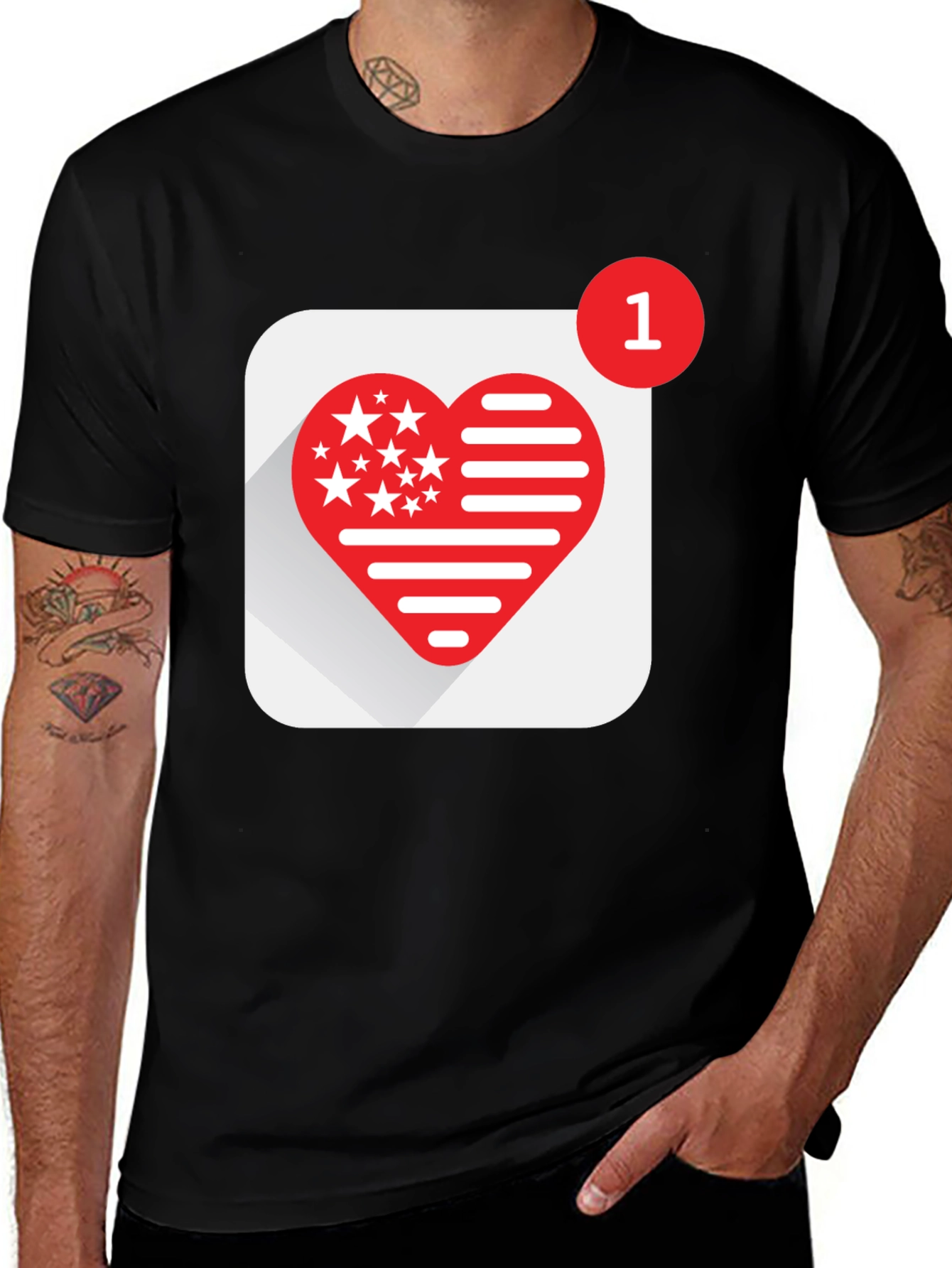 Variant 19 of Heart Stars and Stripes Graphic Black T-Shirt