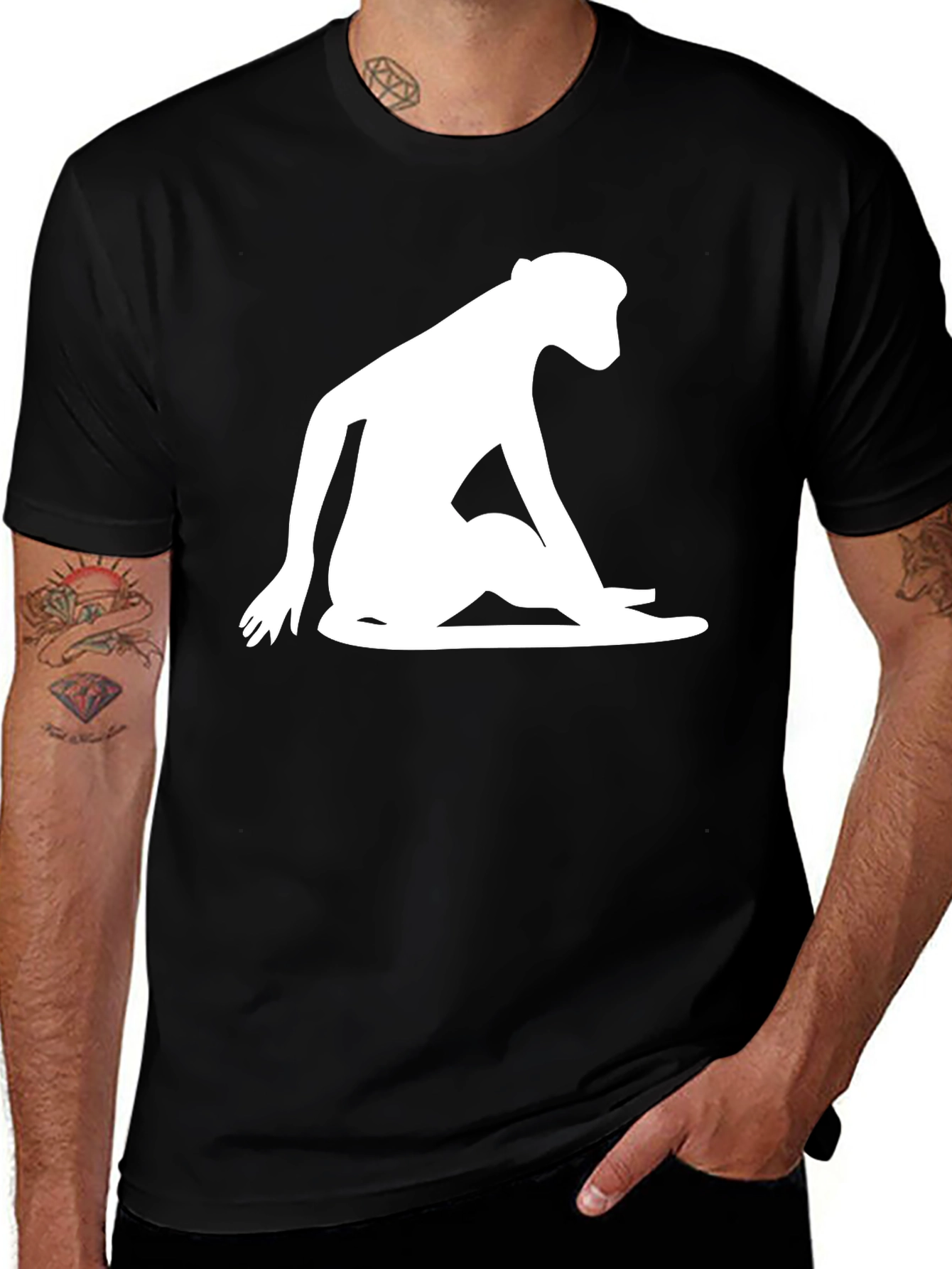 Variant 19 of Modern Monkey Silhouette Graphic Tee - Black