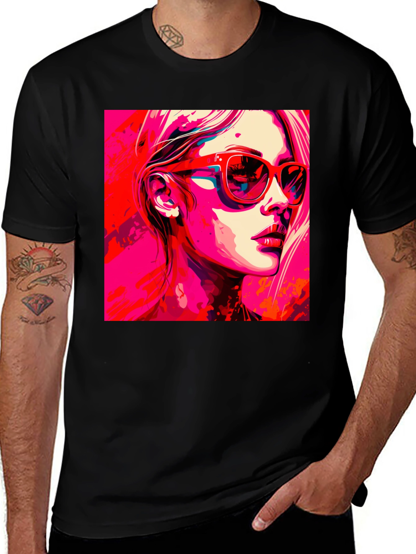 Variant 26 of Stylish Pop Art Woman Graphic Black T-Shirt