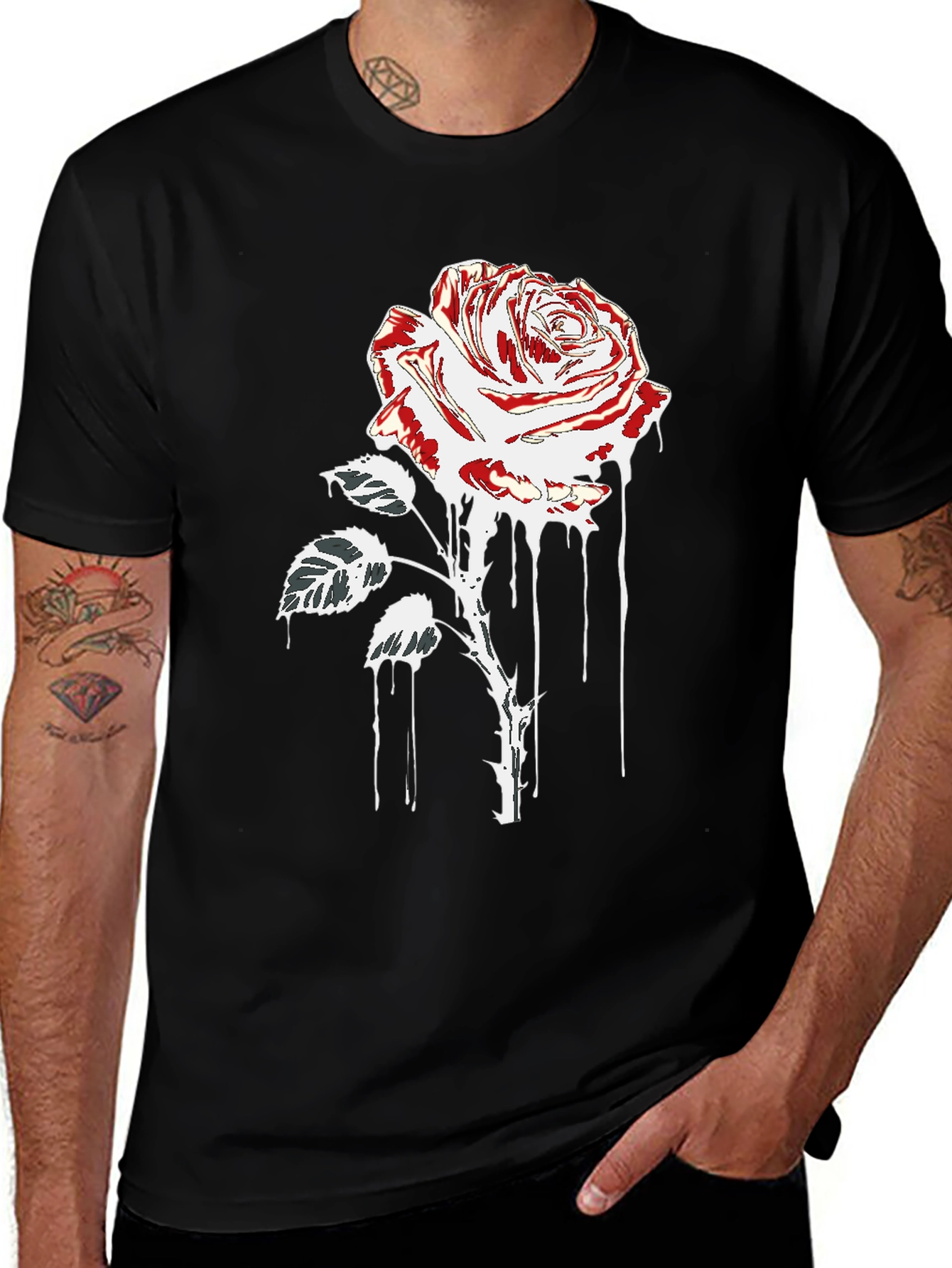 Variant 17 of Rose Drip Graphic Tee - Black Cotton T-Shirt