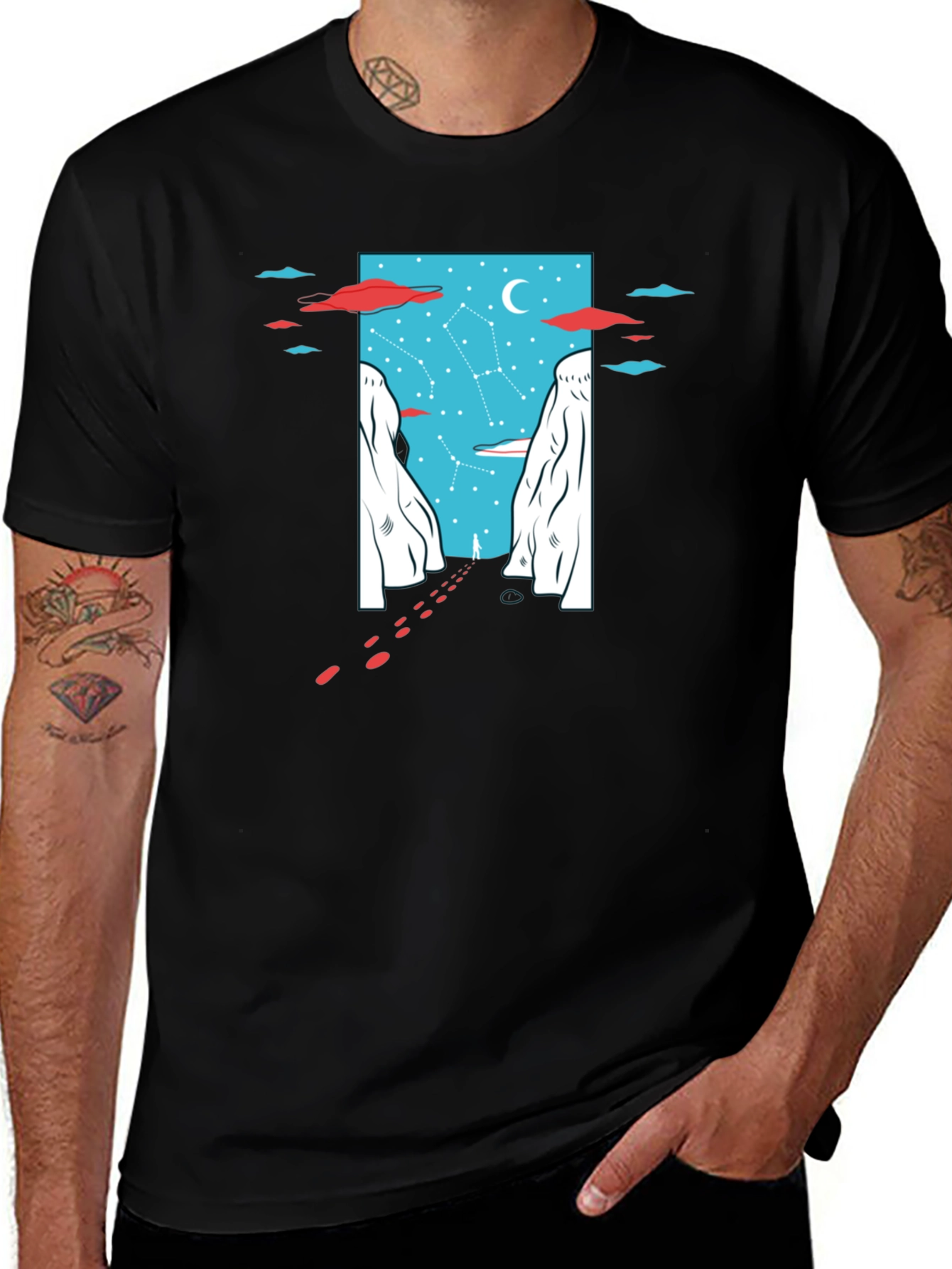 Variant 4 of Starry Nightscape Tee - Black Graphic Print Shirt