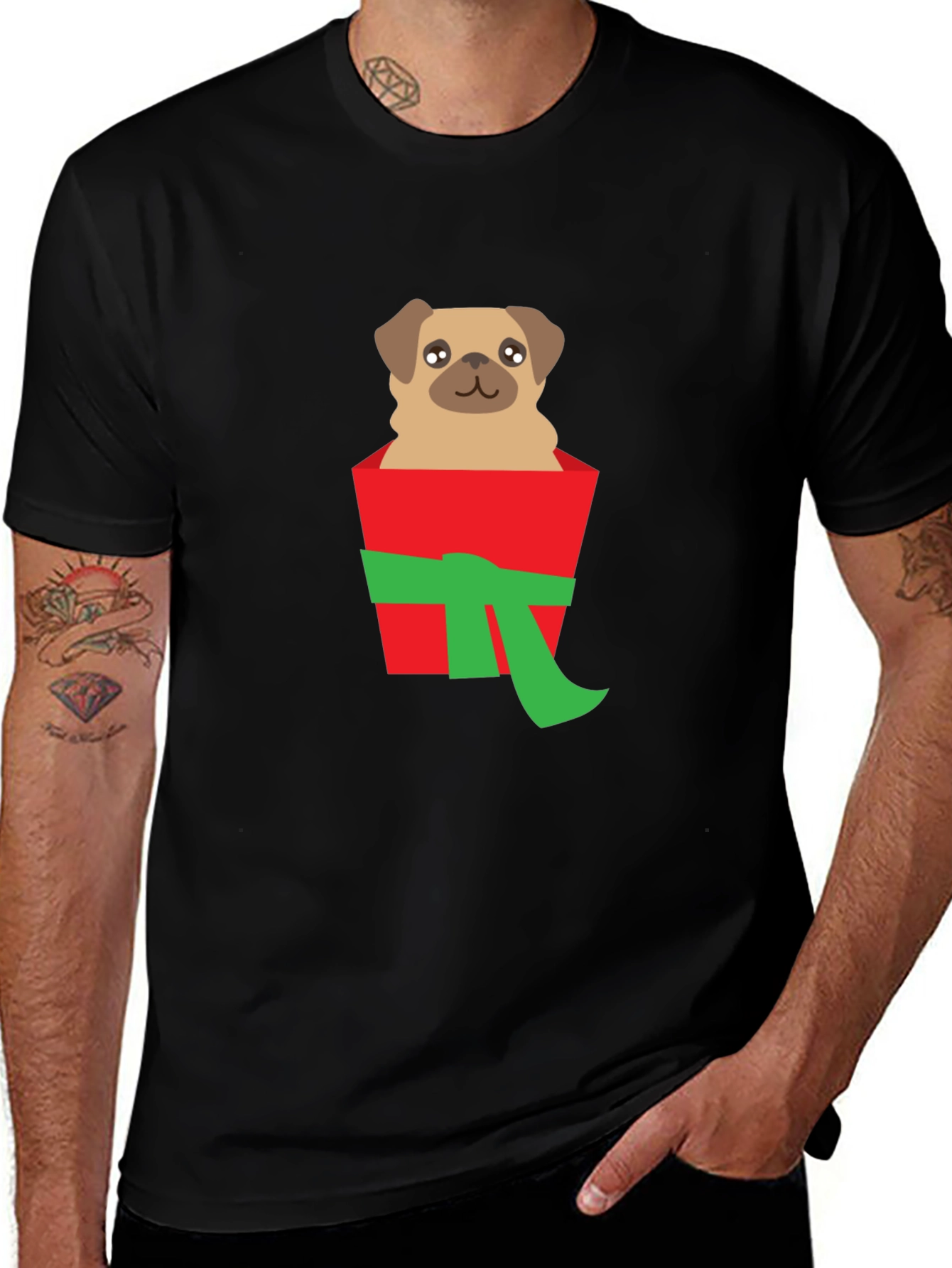 Variant 3 of Pug in Gift Box Graphic Tee - Soft Cotton T-Shirt