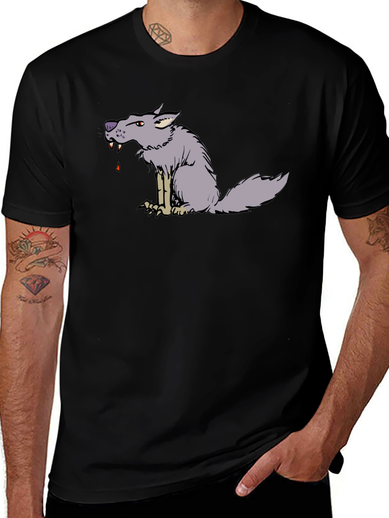 Variant 8 of Cartoon Wolf Graphic Black Tee