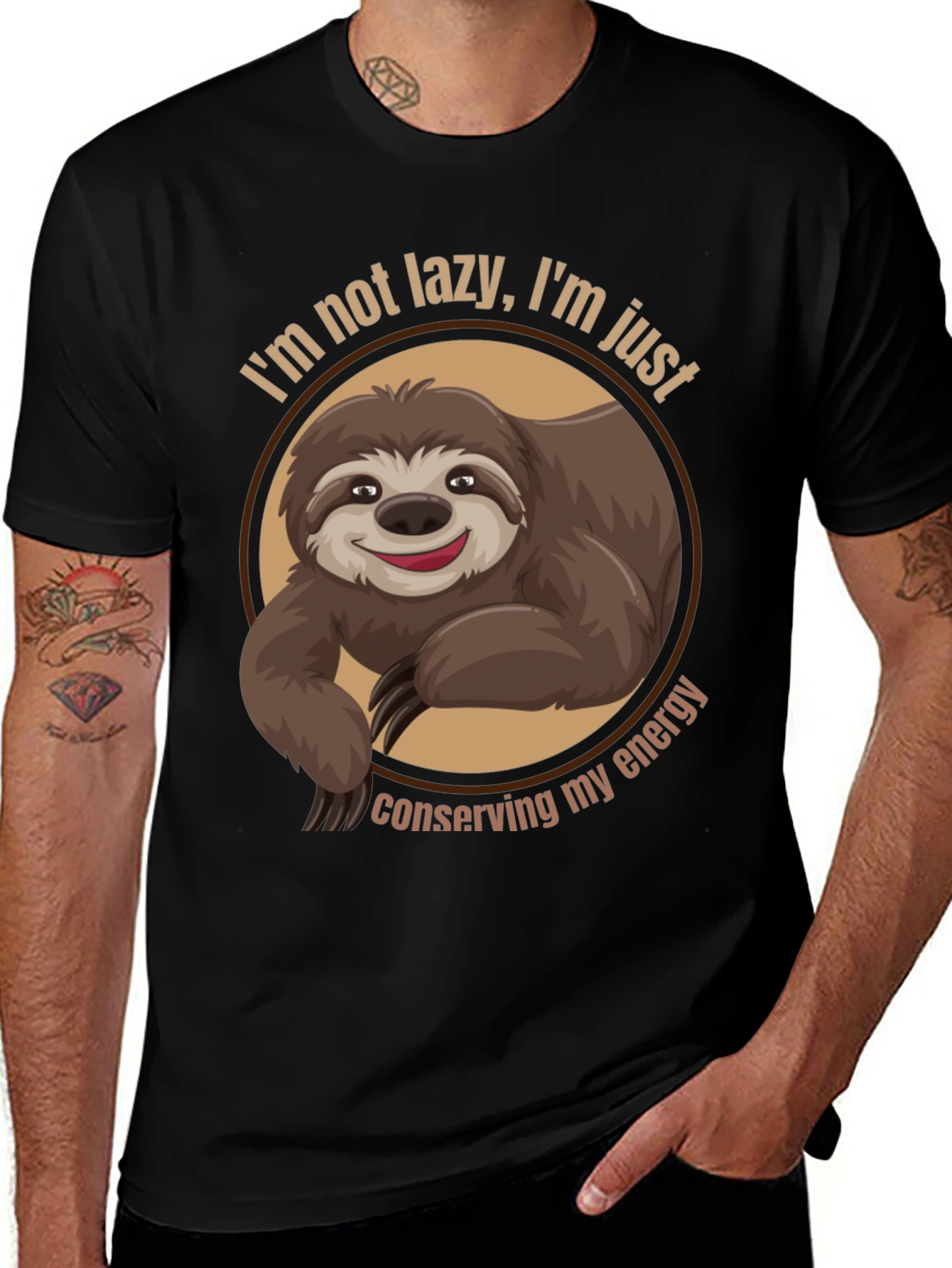 Variant 19 of Funny Sloth Graphic Tee - Conserving Energy Humor