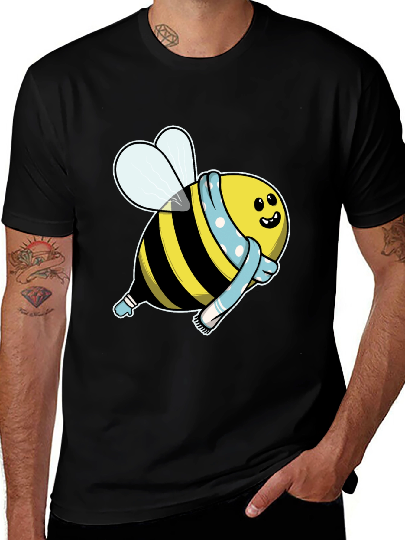 Variant 23 of Cute Cartoon Bee T-Shirt - Black Cotton Blend