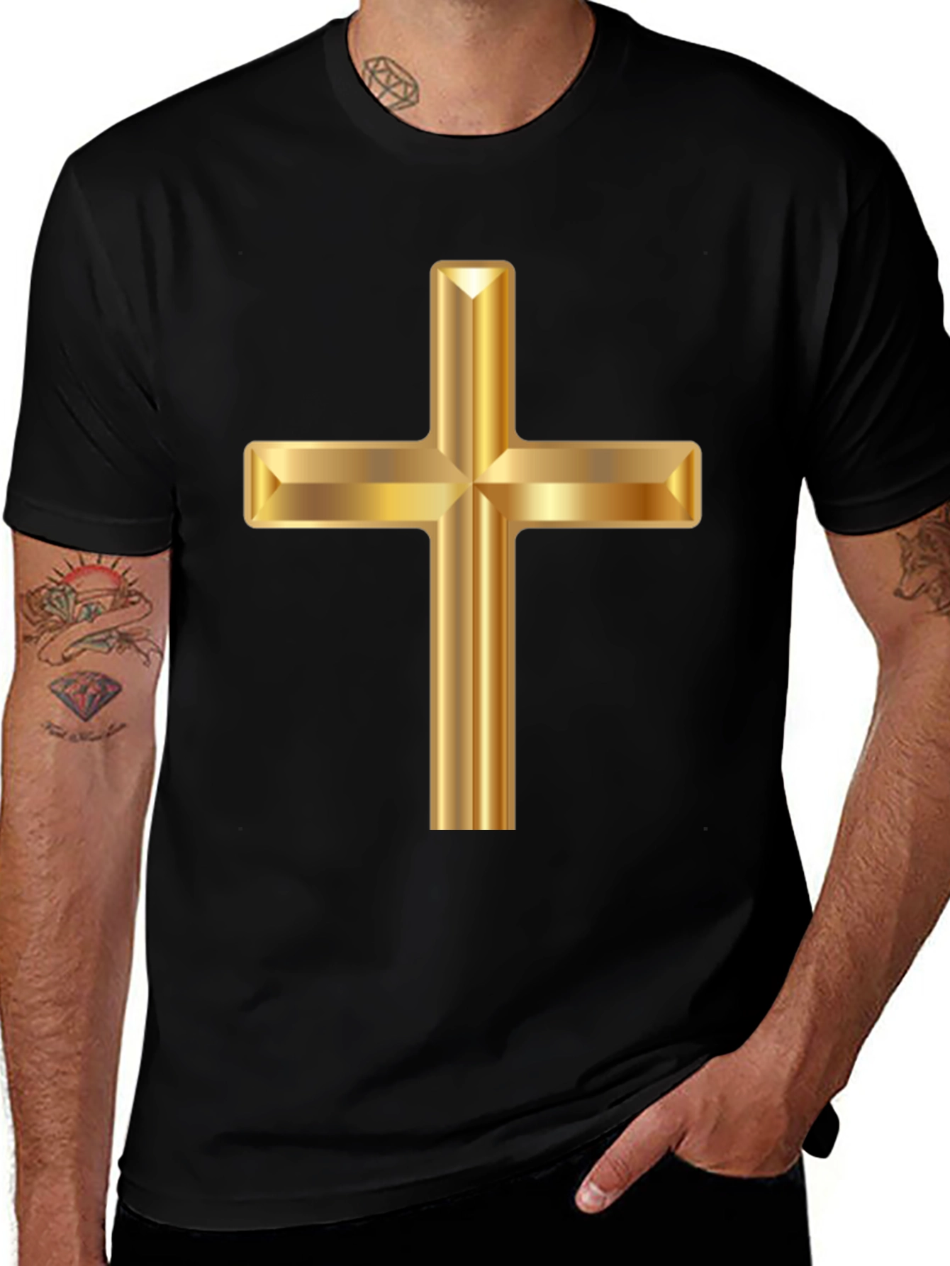 Variant 30 of Golden Cross Graphic Black T-Shirt