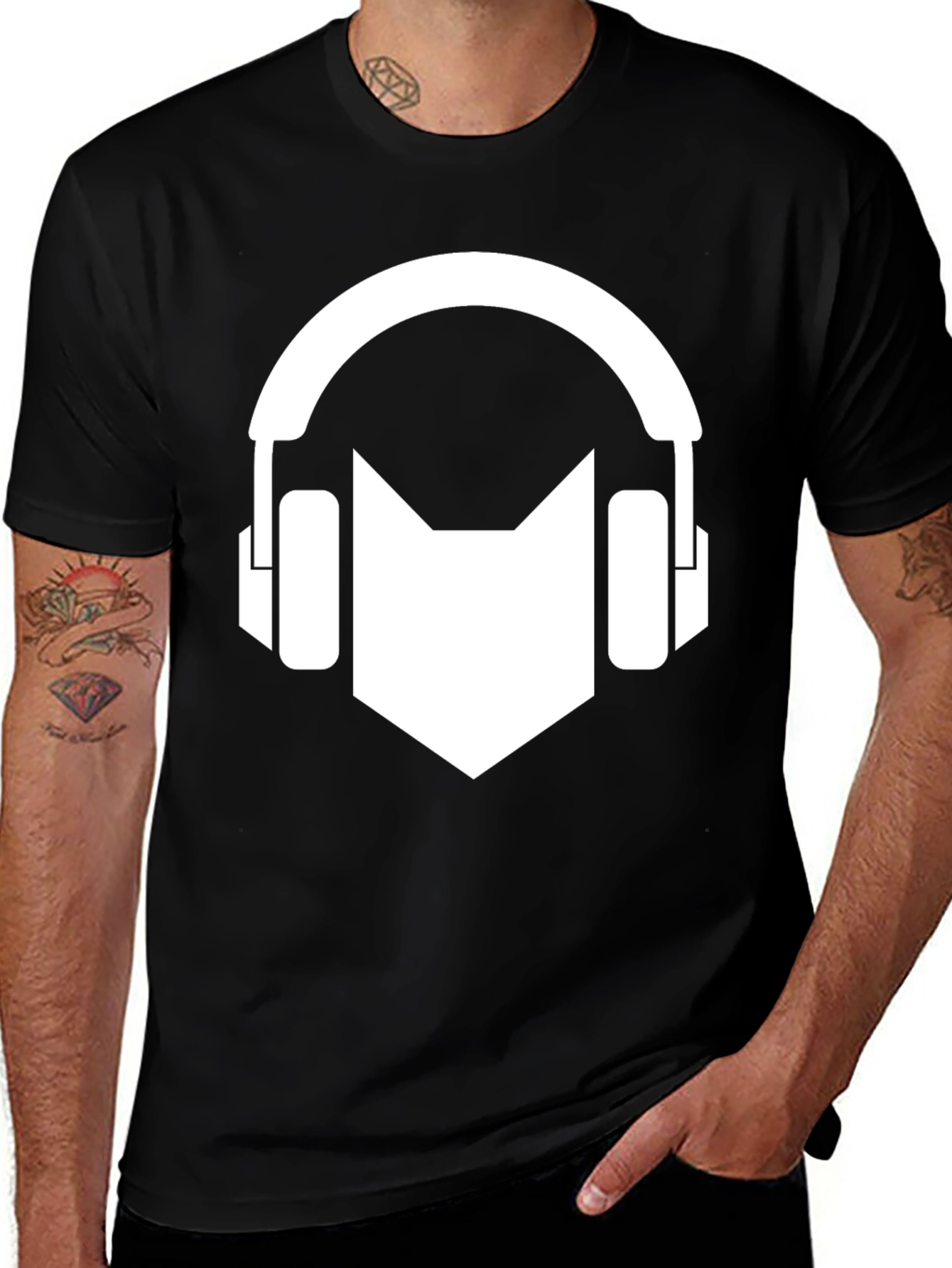 Variant 8 of Black Graphic Tee - Headphones & Music Icon
