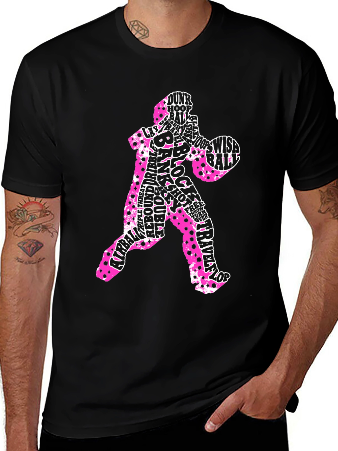 Variant 20 of Basketball Player Word Art T-Shirt - Black