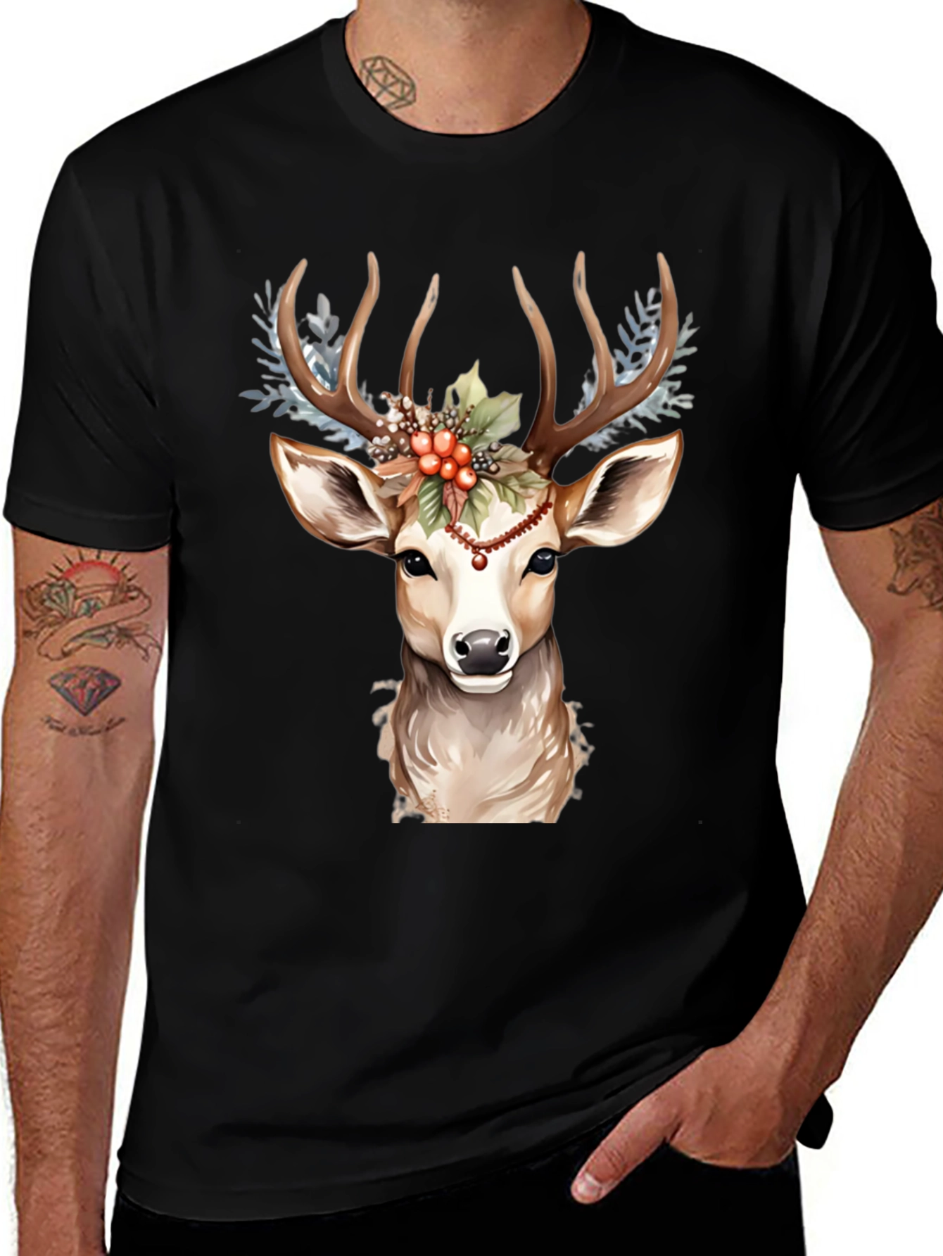Variant 22 of Holiday Deer Graphic Tee - Festive Antler Design