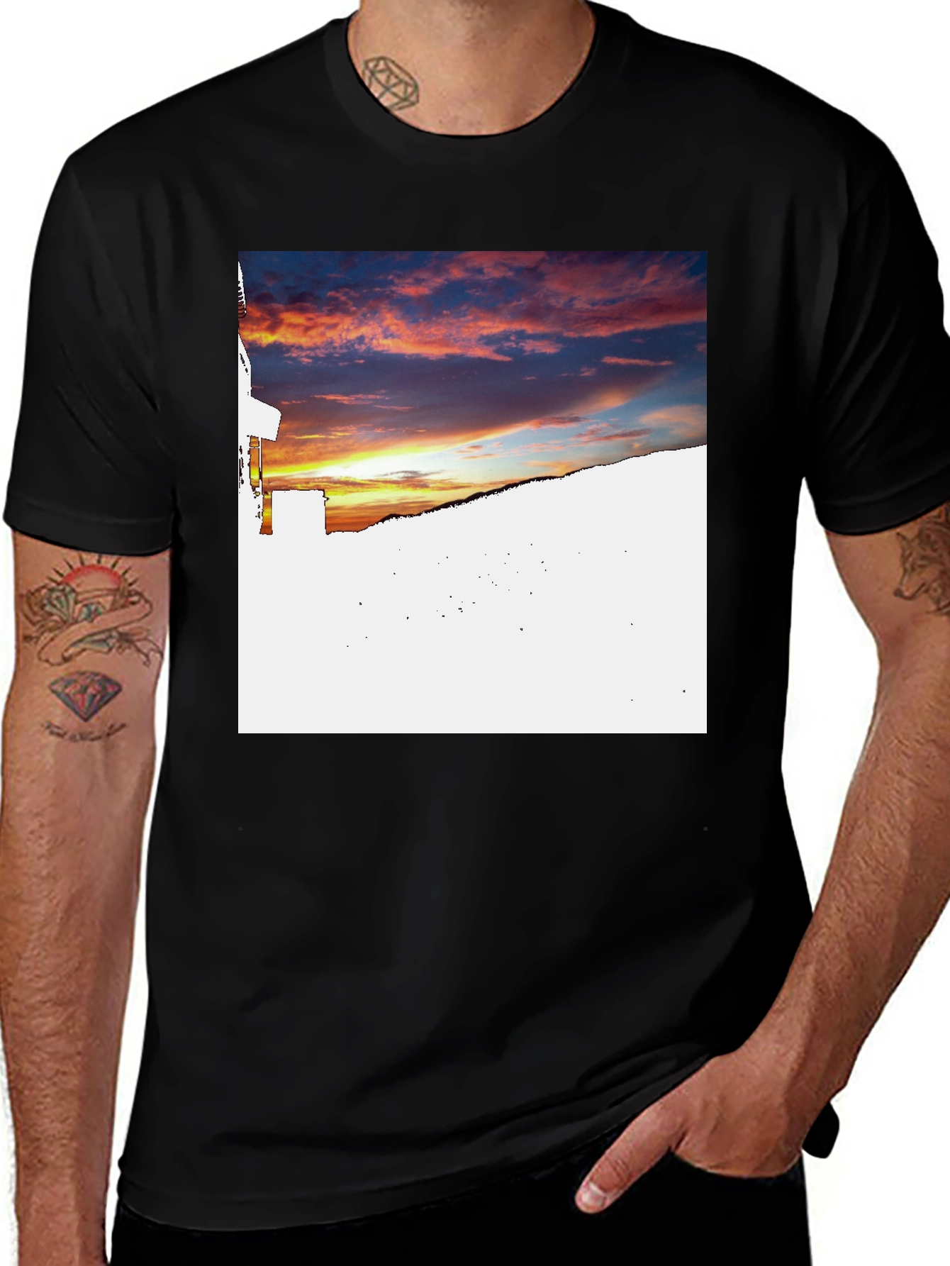 Sunset Graphic Print Black T-Shirt