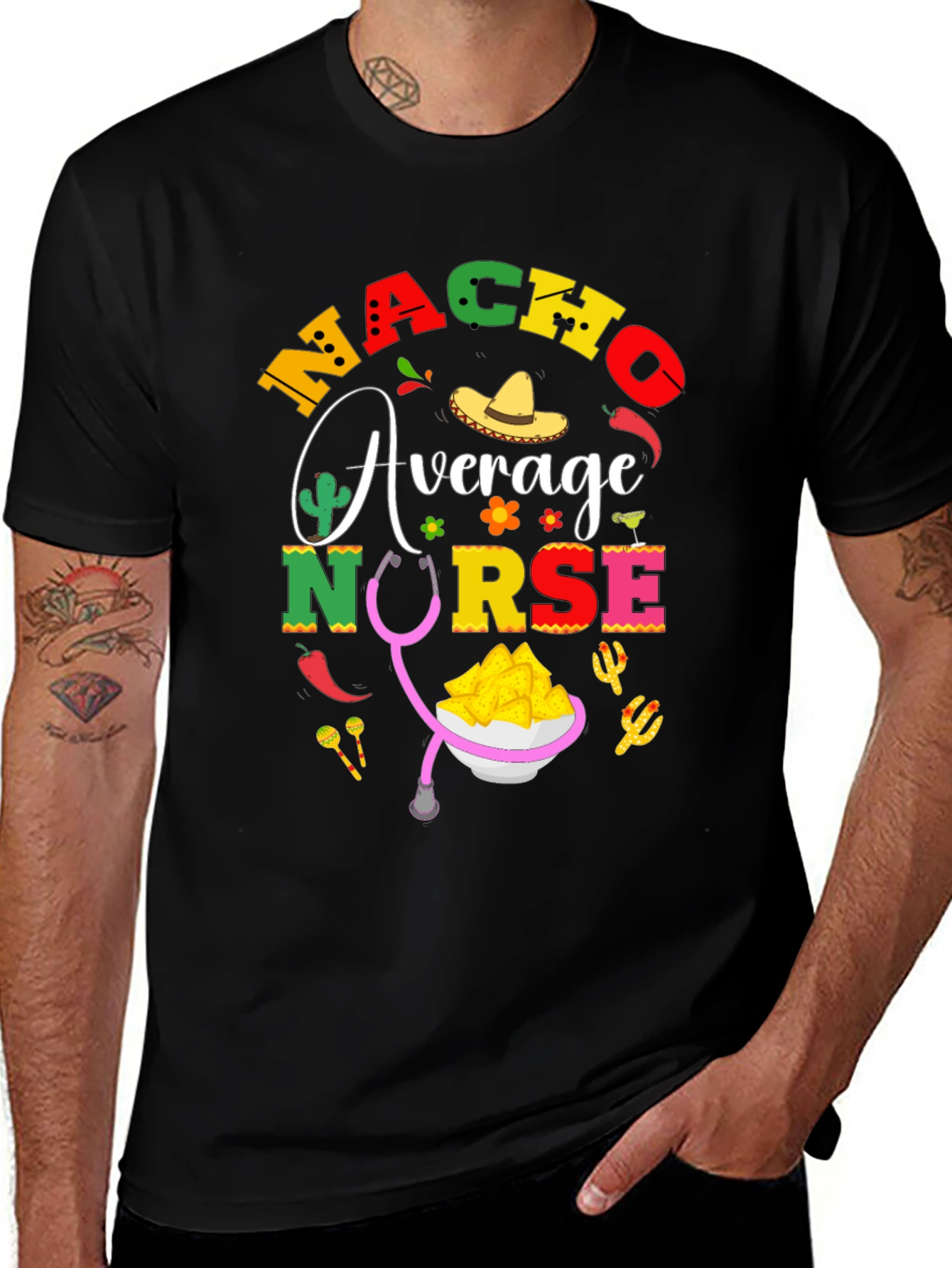 Variant 26 of Nacho Average Nurse T-Shirt - Black Cotton Tee