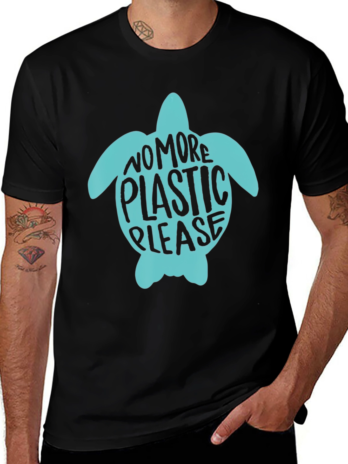 Variant 7 of Eco-Friendly Turtle Graphic Tee - No More Plastic!
