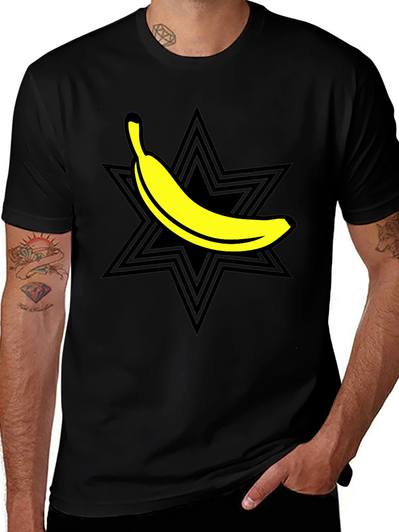 Variant 4 of Banana Star Graphic Tee - Bold Black Cotton T-Shirt