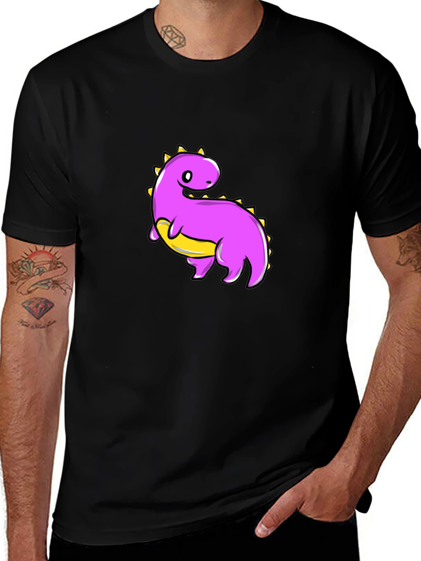 Variant 22 of Cute Dinosaur Graphic Tee - Black T-Shirt