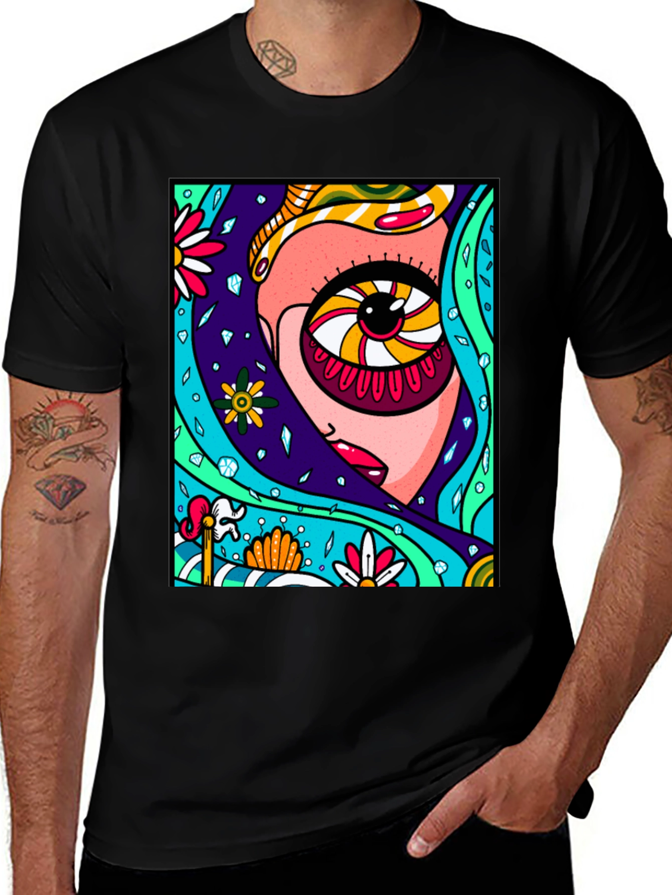 Variant 10 of Abstract Eye Graphic Print Black T-Shirt