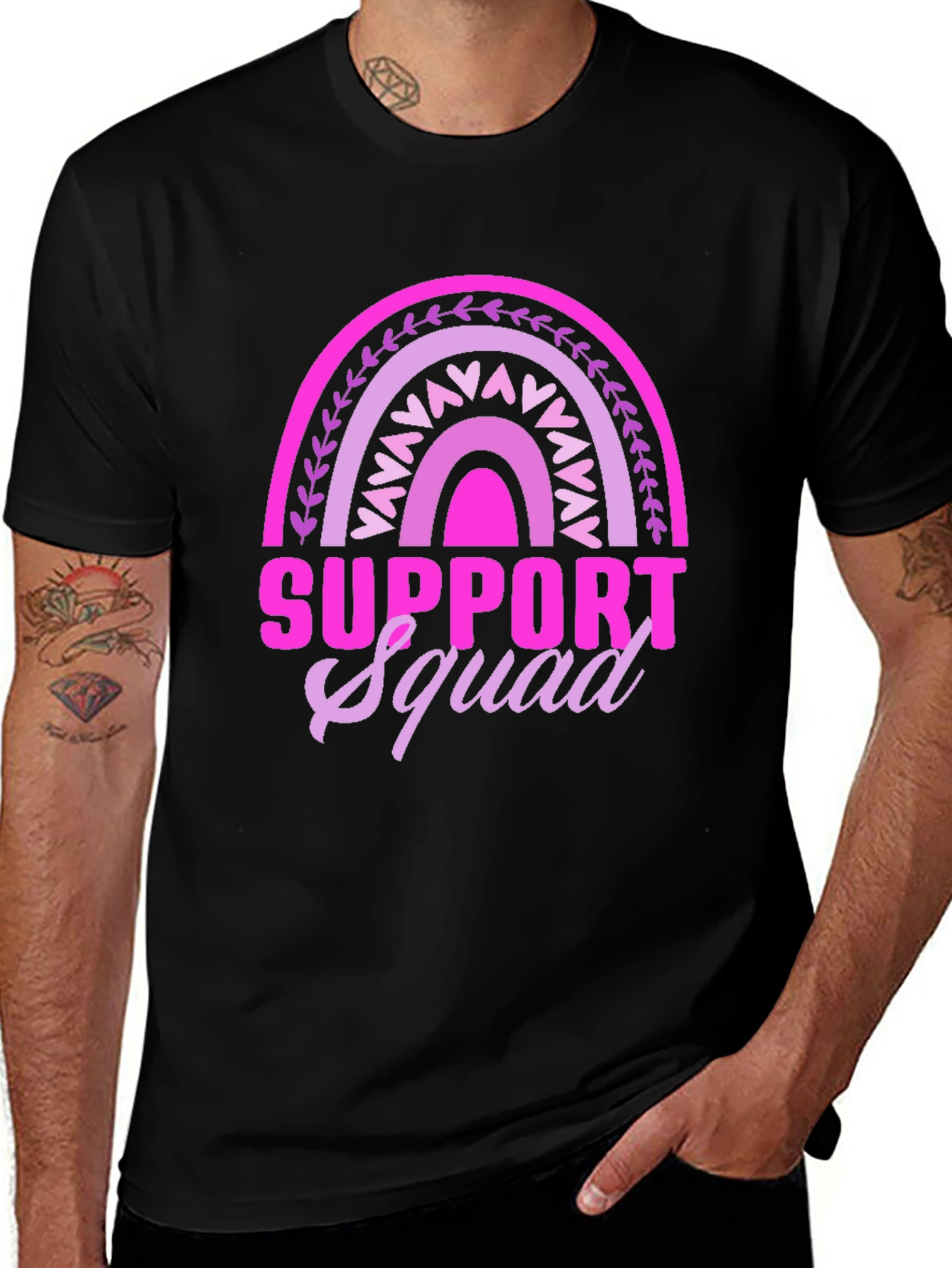 Variant 23 of Support Squad Graphic Tee - Pink Rainbow Design