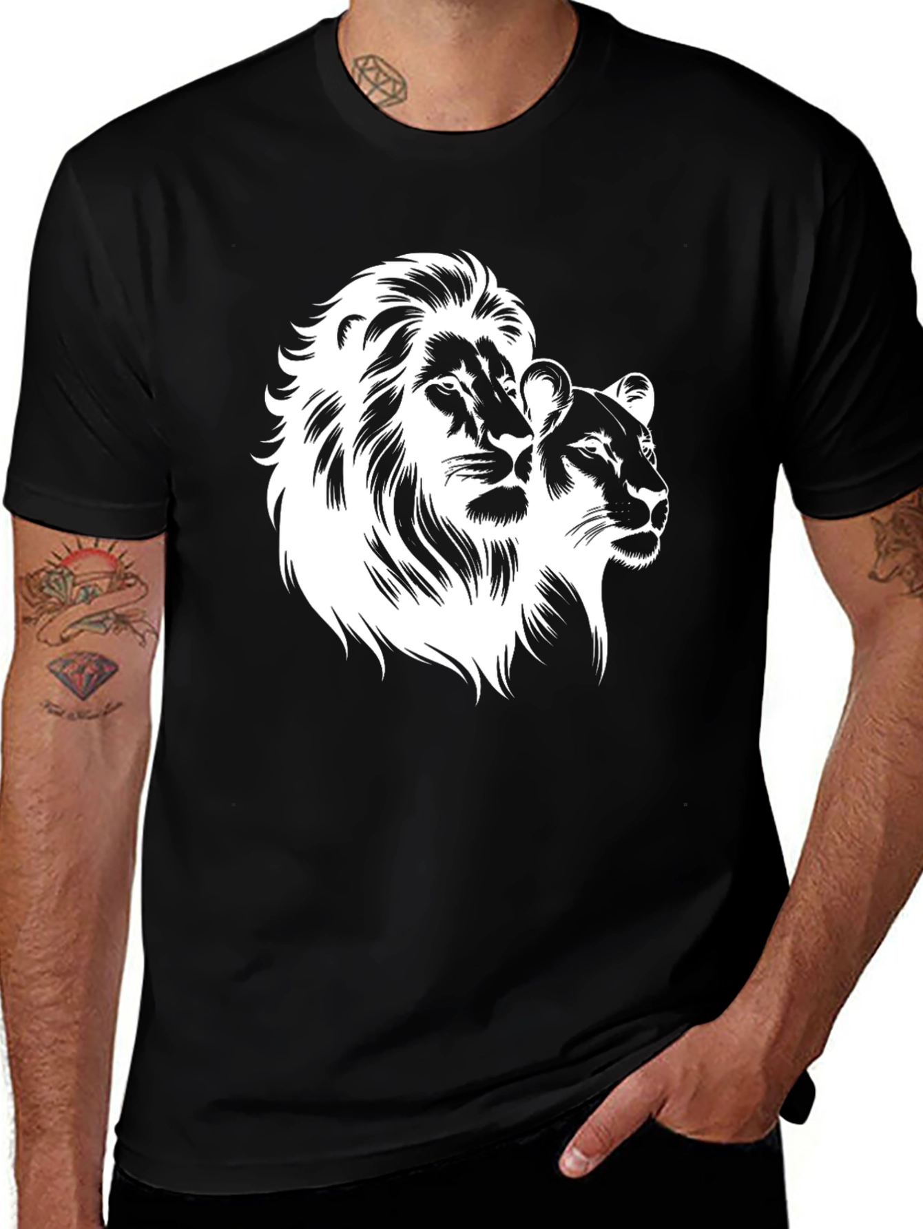 Variant 16 of Lion & Lioness Graphic Black T-Shirt