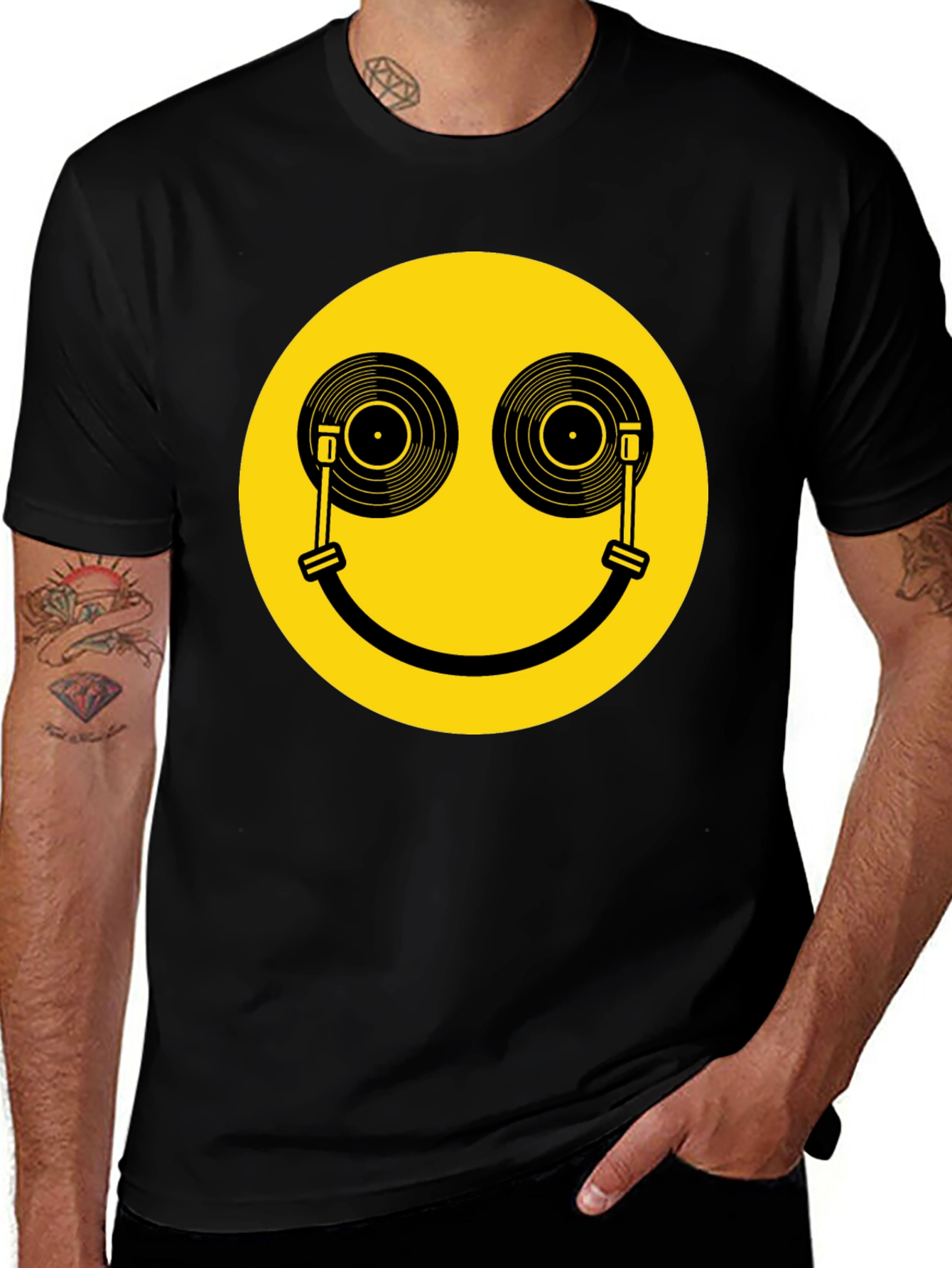 Variant 11 of DJ Smiley Face T-Shirt - Black Music Lover Tee