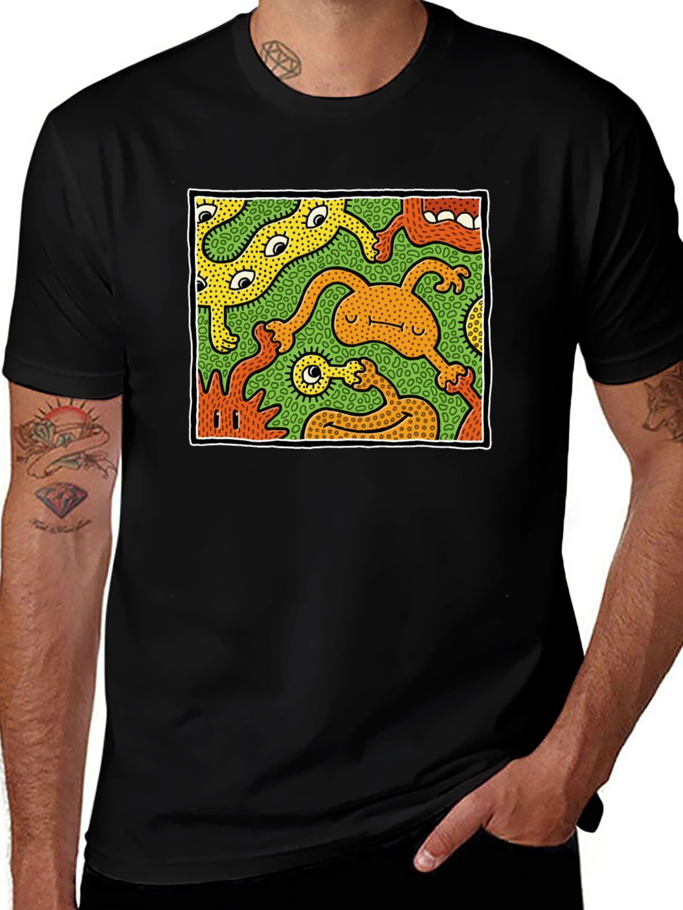 Variant 18 of Abstract Cartoon Monster Graphic Tee - Black