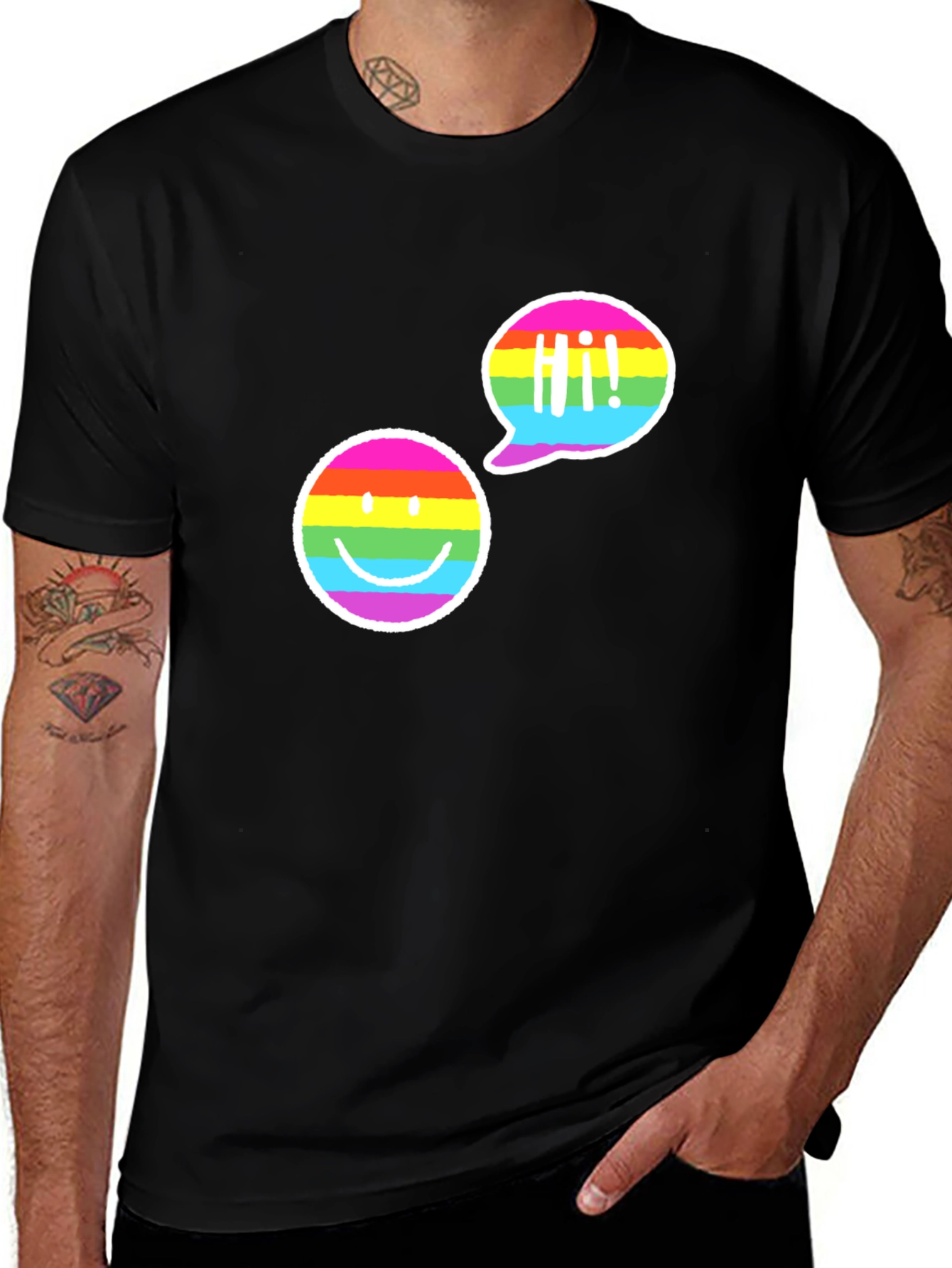 Variant 16 of Rainbow Smiley Graphic Tee - Men's Black T-Shirt
