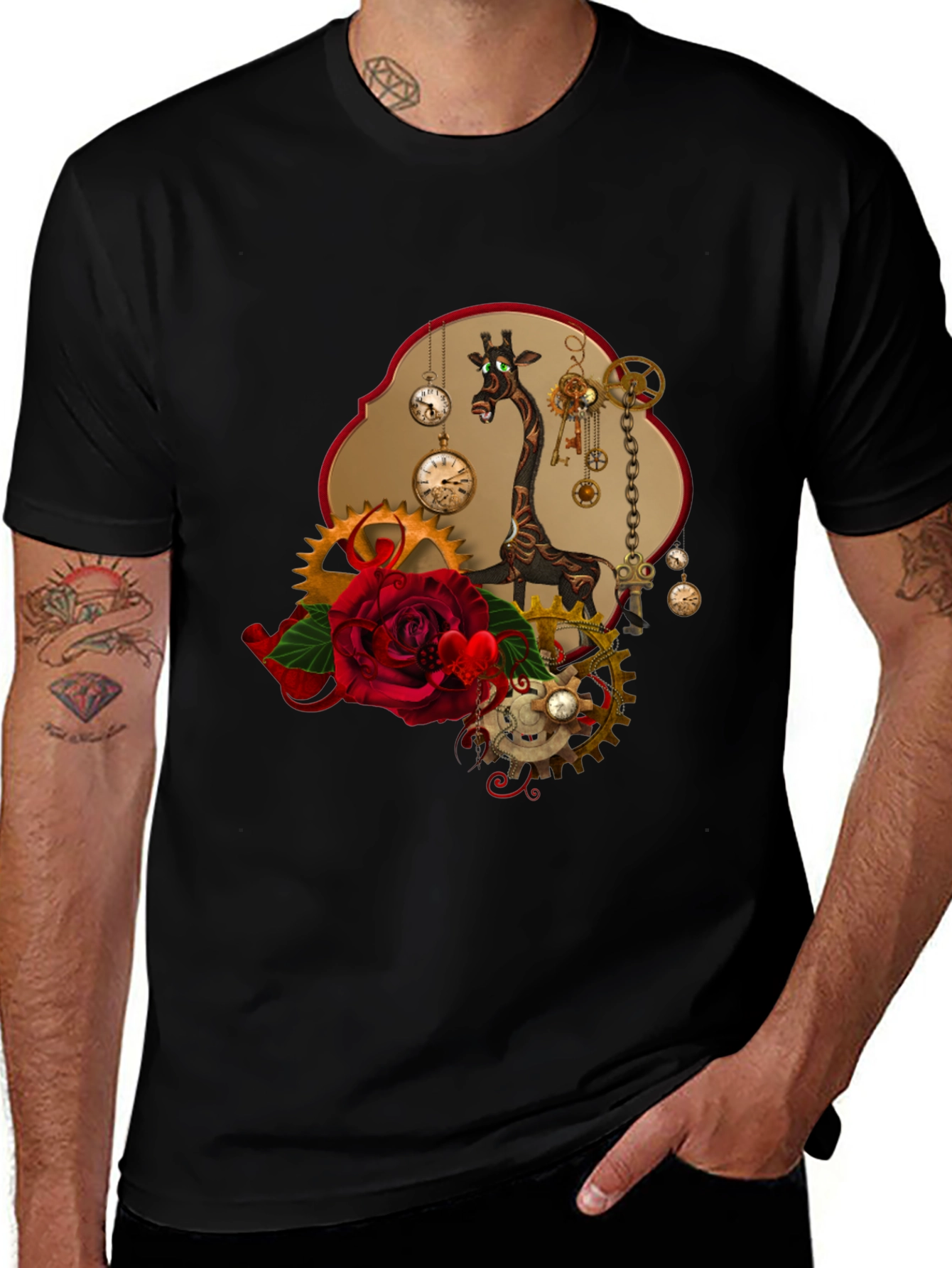 Steampunk Giraffe Rose T-Shirt