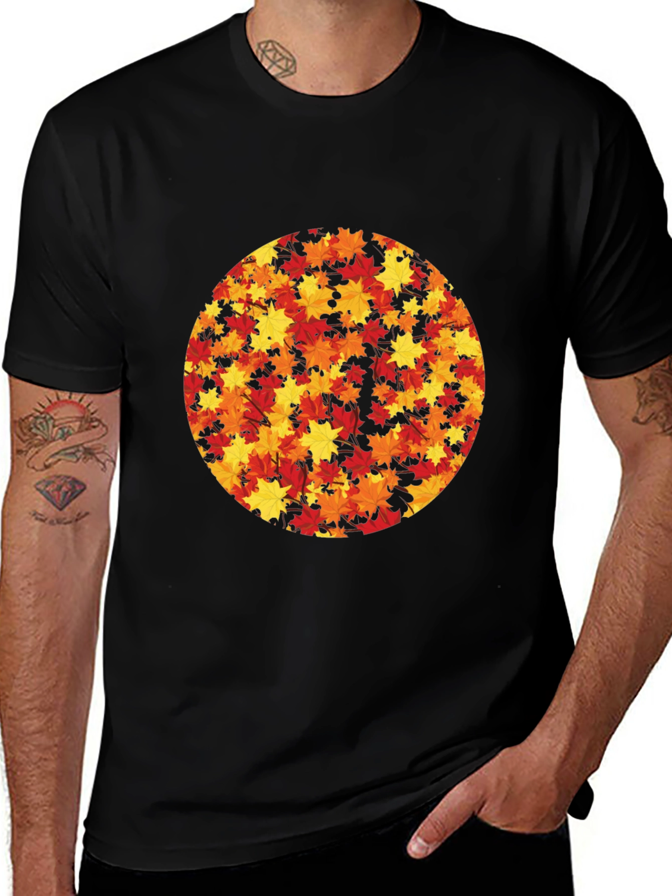 Black Autumn Leaves Graphic T-Shirt main image