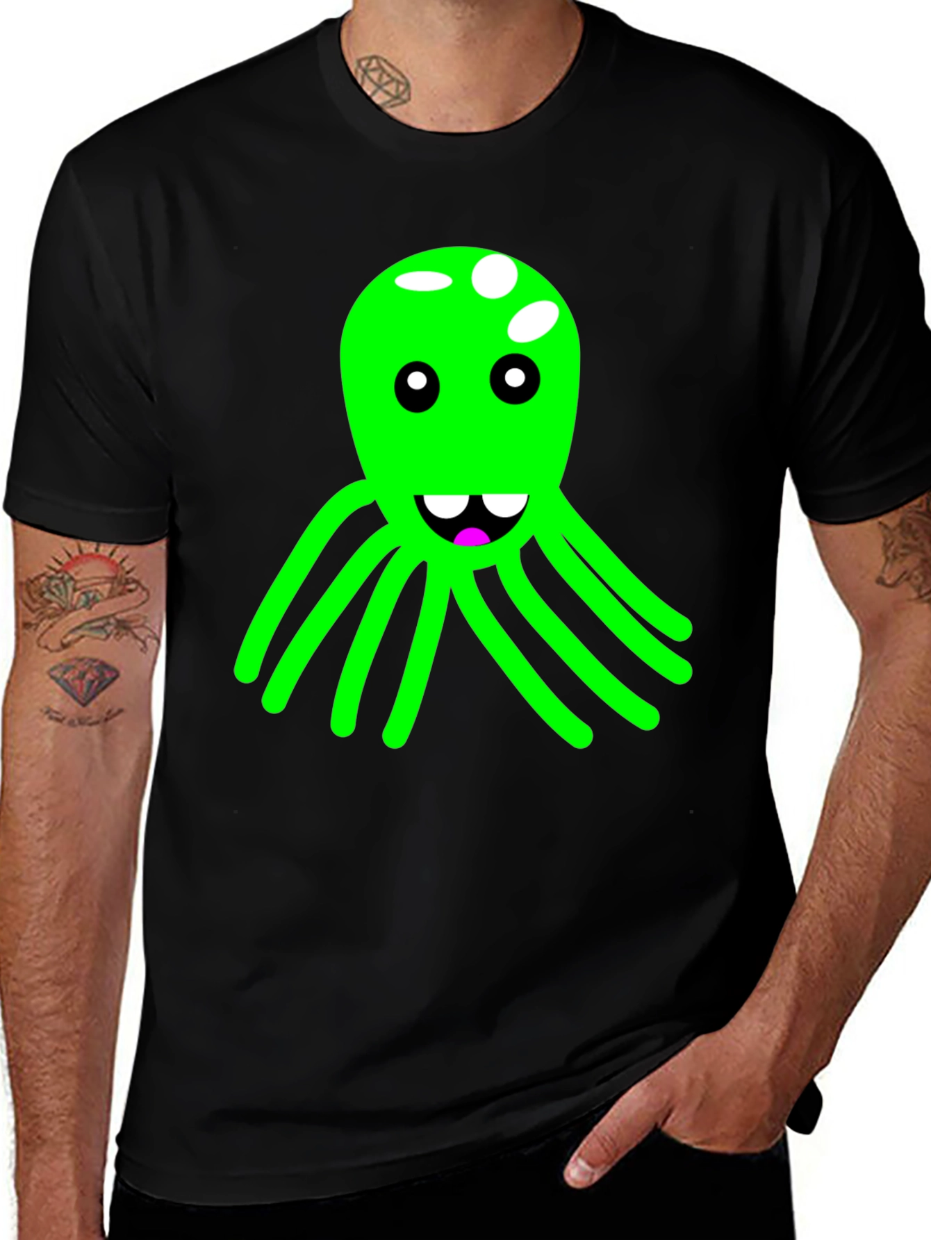 Variant 25 of Funky Octopus Graphic Tee - Black Cotton Blend