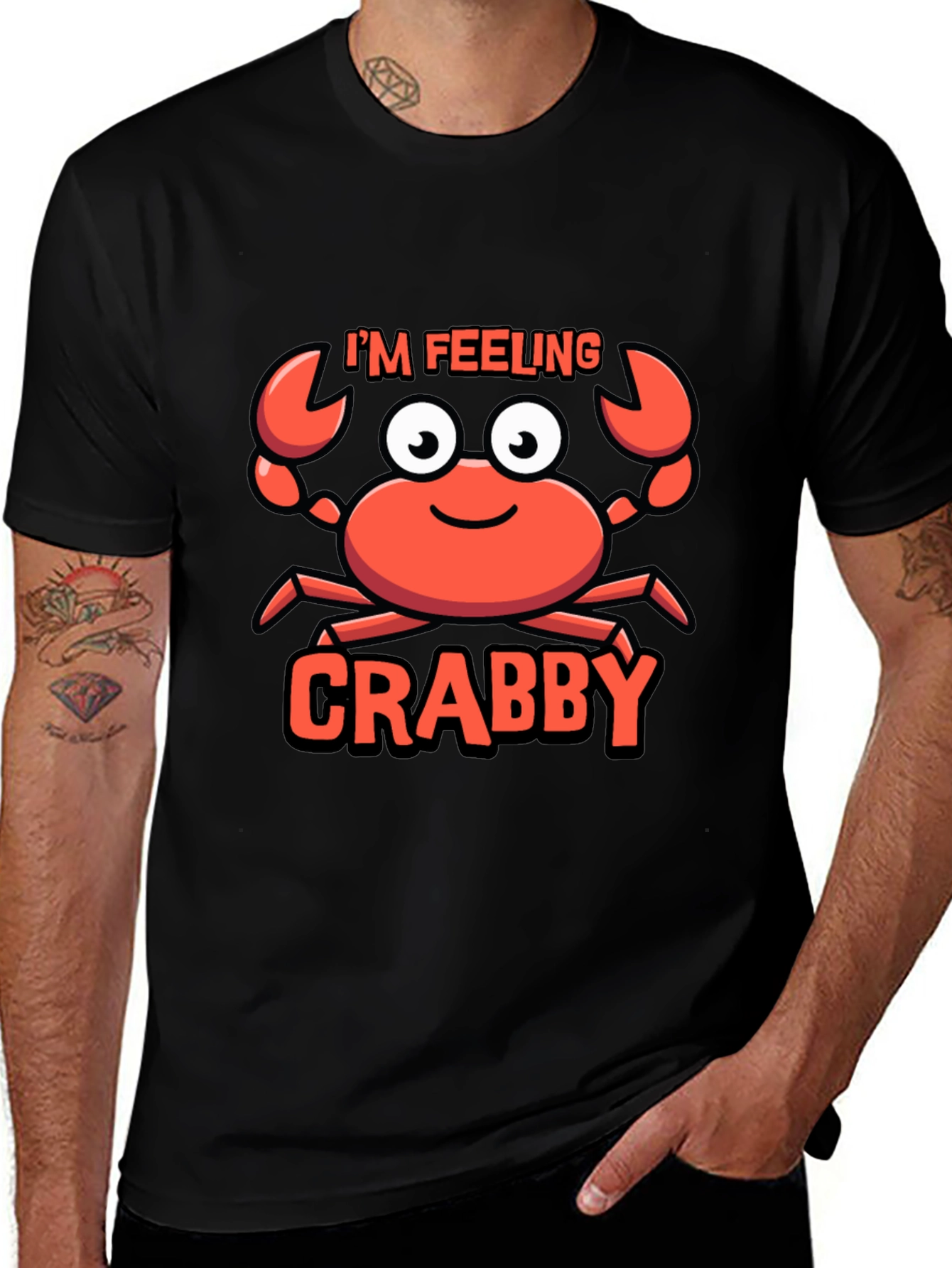 Black I'm Feeling Crabby T-Shirt - Funny Cartoon Crab Tee main image
