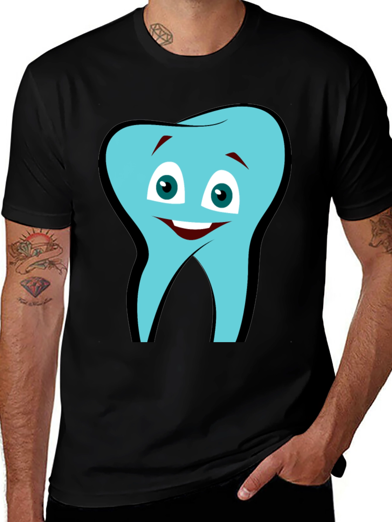 Variant 15 of Cartoon Tooth Graphic Tee - Black