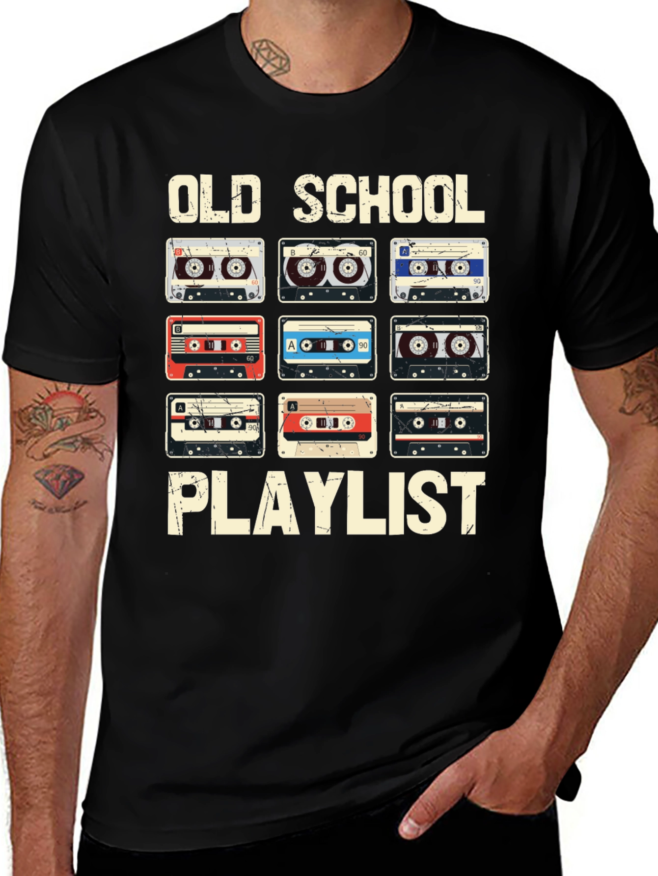 Black Old School Playlist Cassette Tape Graphic Tee main image