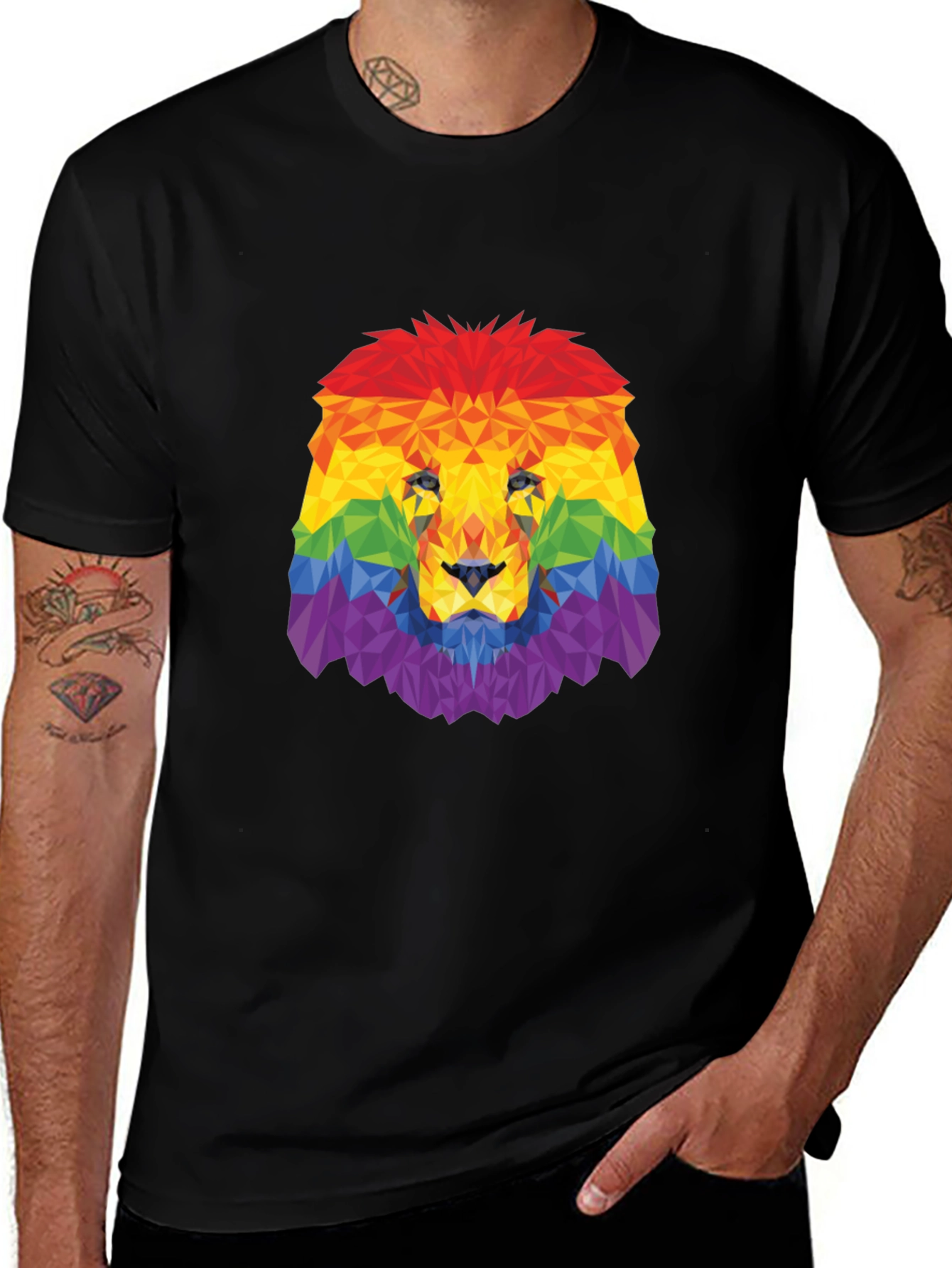 Variant 18 of Rainbow Lion Graphic Tee - Black Cotton T-Shirt