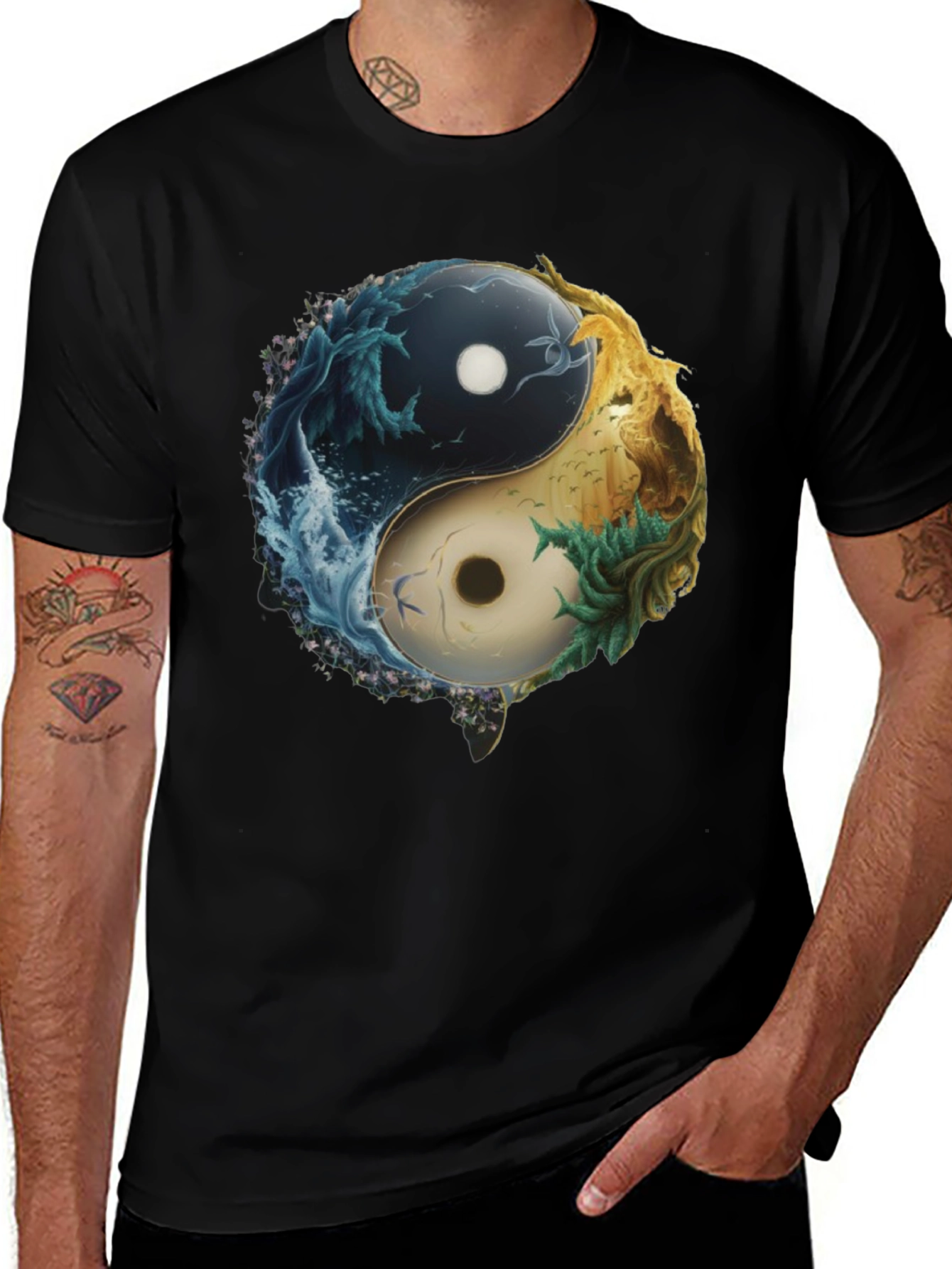 Yin Yang Nature Graphic Tee - Balance & Style
