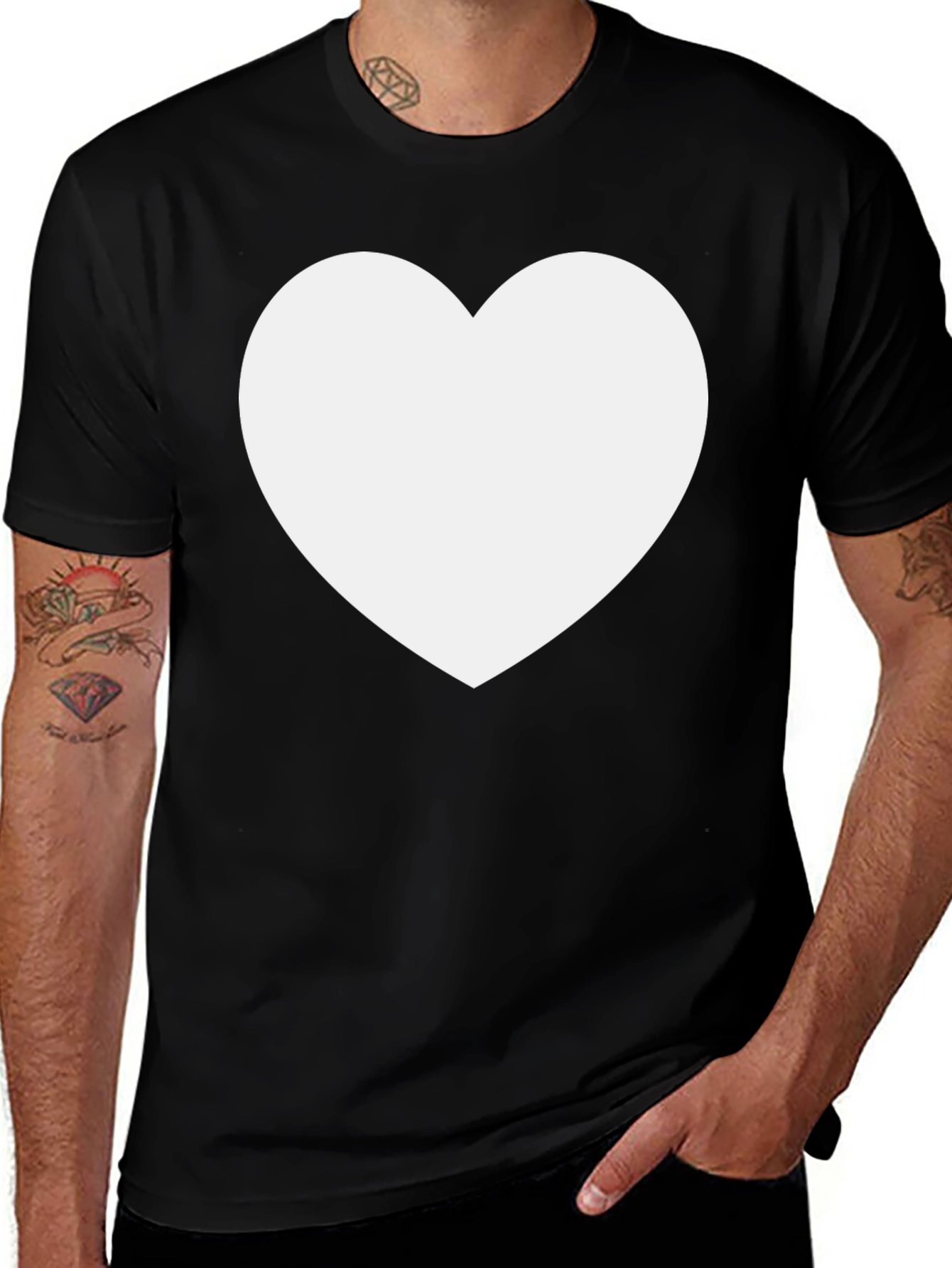 Black T-Shirt with White Heart Design