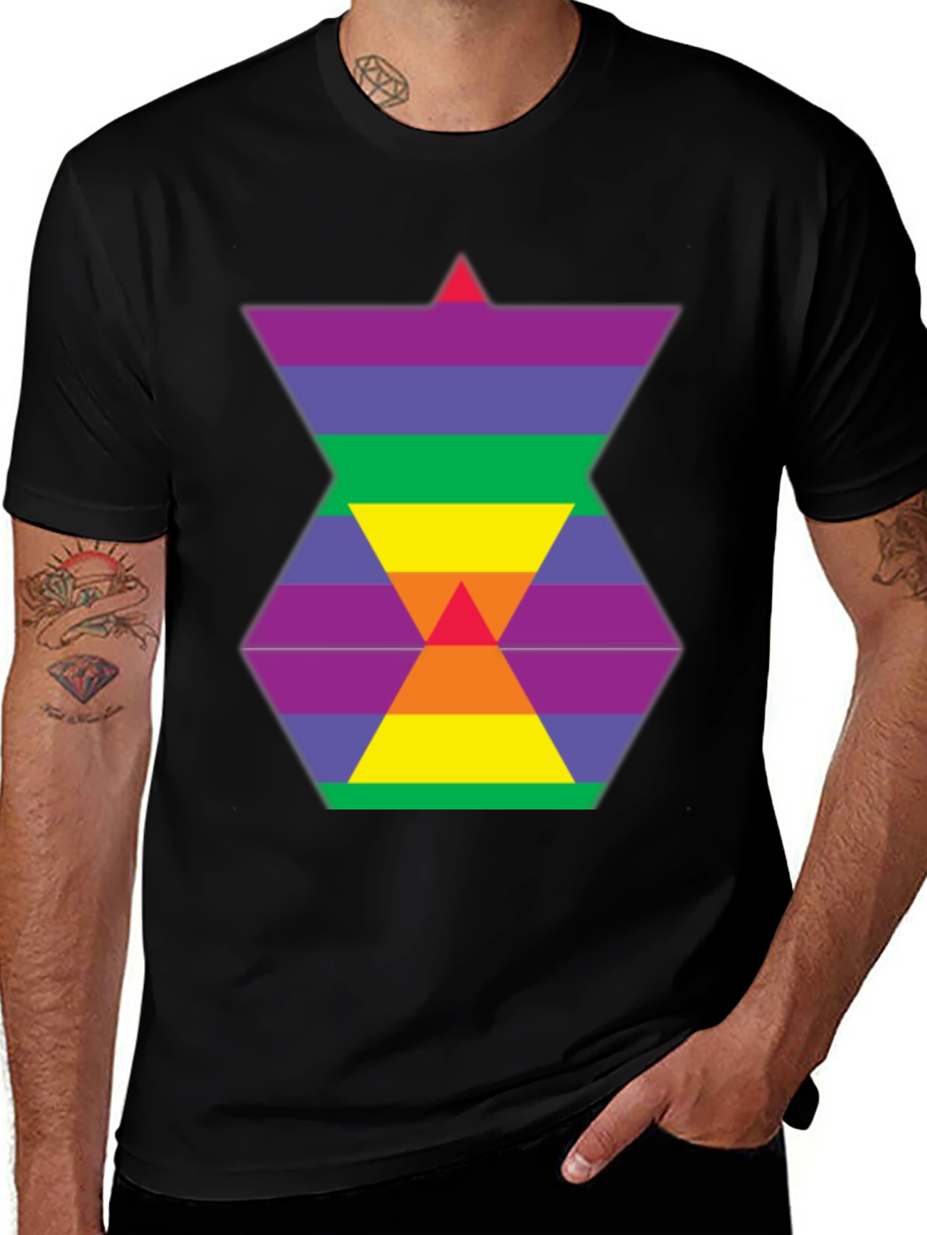 Variant 27 of Rainbow Hexagon Graphic Tee - Modern Style
