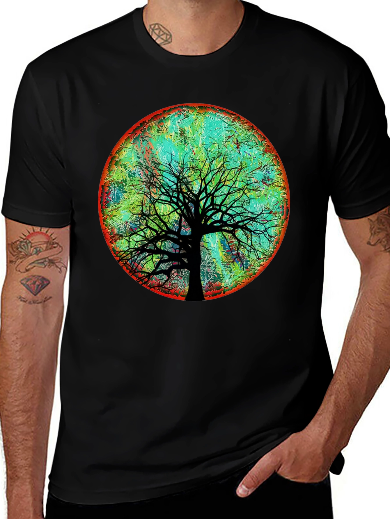 Variant 12 of Artsy Tree of Life Graphic Tee - Black Cotton Blend