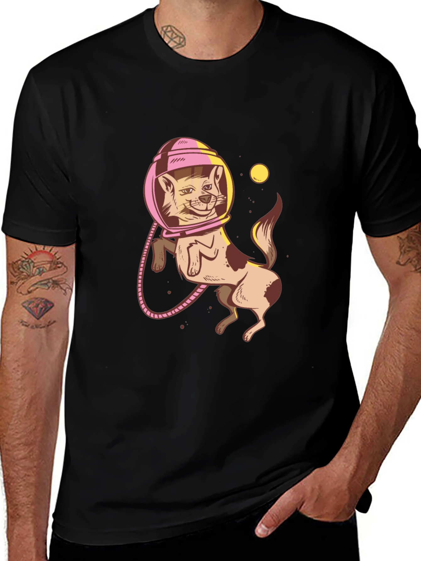 Variant 24 of Astronaut Cat Graphic Tee - Trendy Black T-Shirt