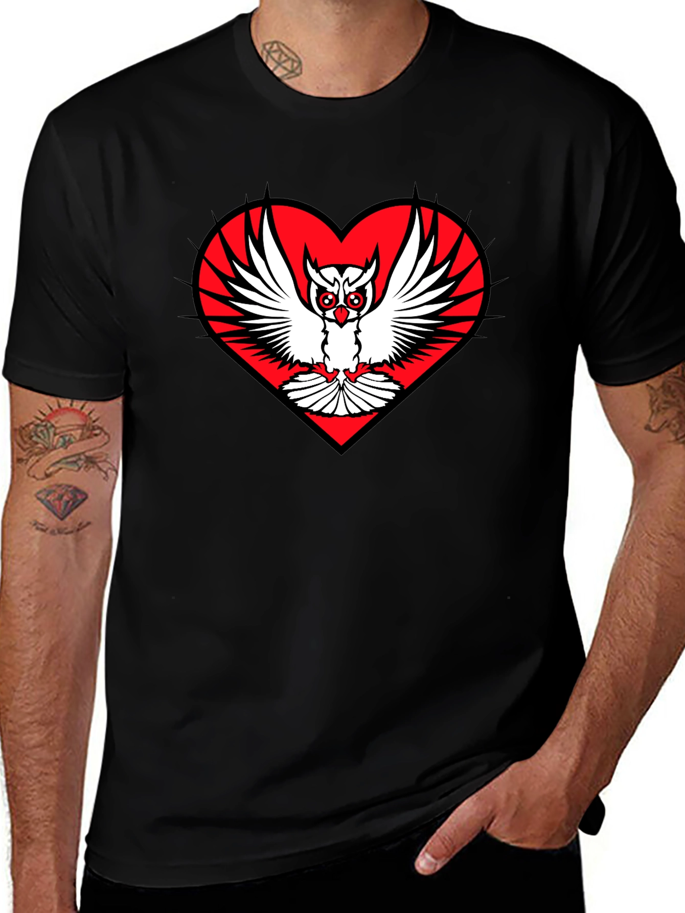 Variant 21 of Owl Heart Graphic Tee - Unique Black T-Shirt