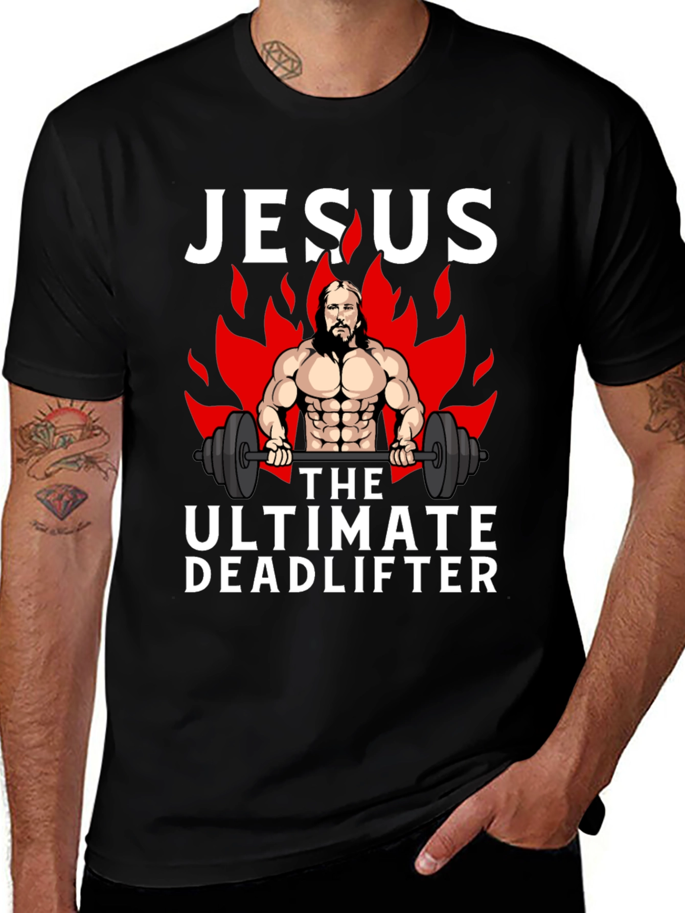 Jesus The Ultimate Deadlifter Black Graphic T-Shirt