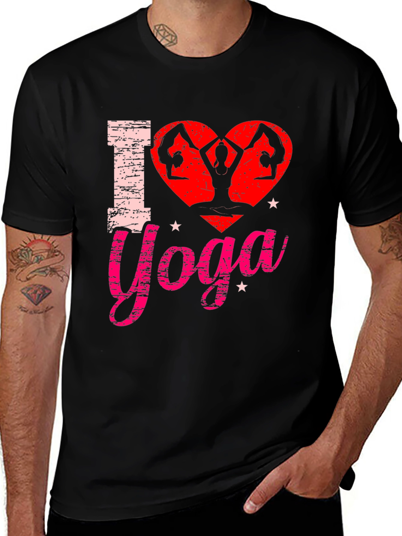 Variant 22 of I Love Yoga Graphic Tee Shirt - Black Cotton Blend