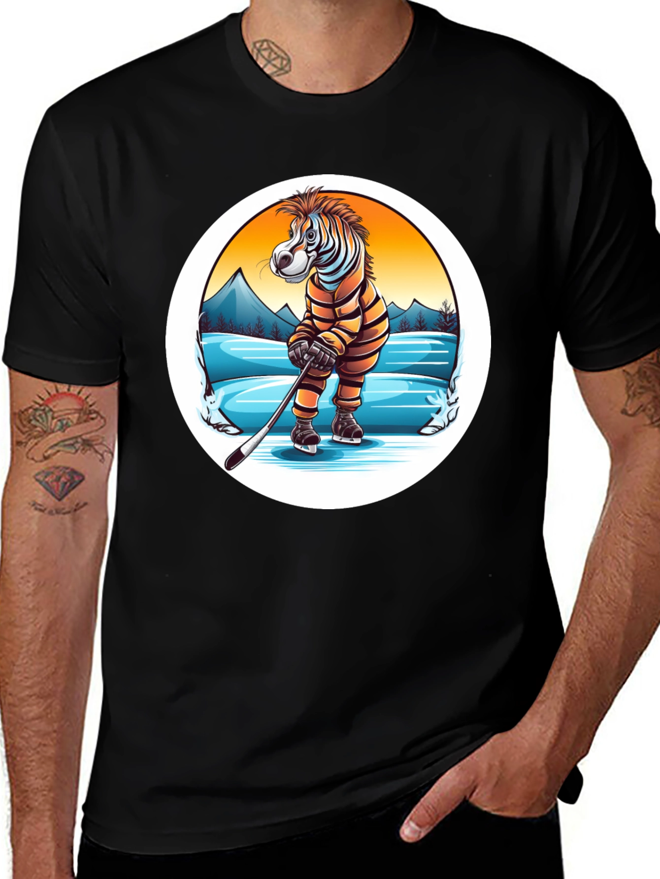 Variant 4 of Zebra Hockey Player Graphic Tee