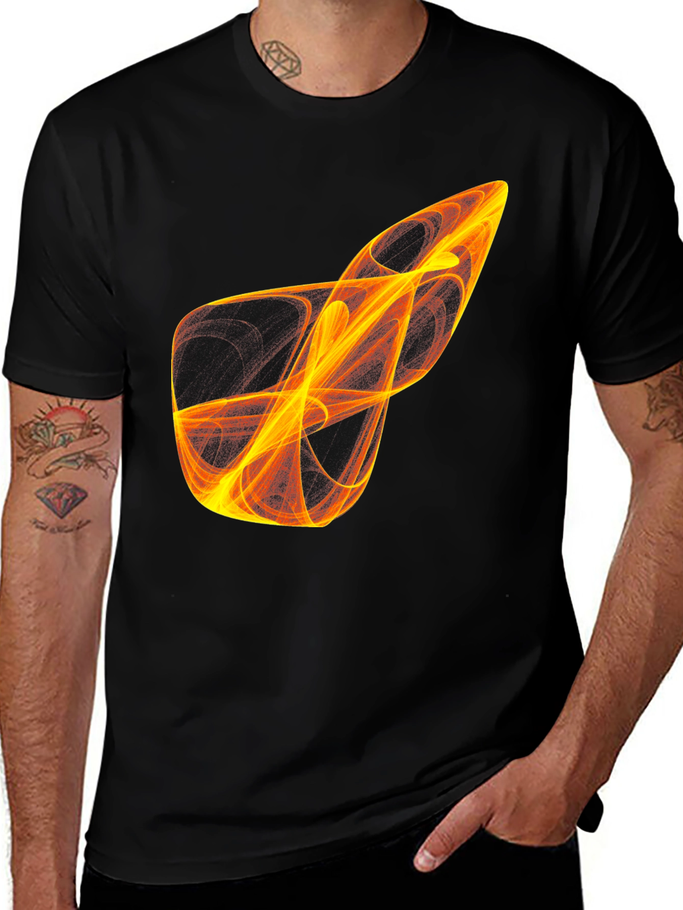 Variant 6 of Men's Black Graphic Tee - Abstract Flame Design