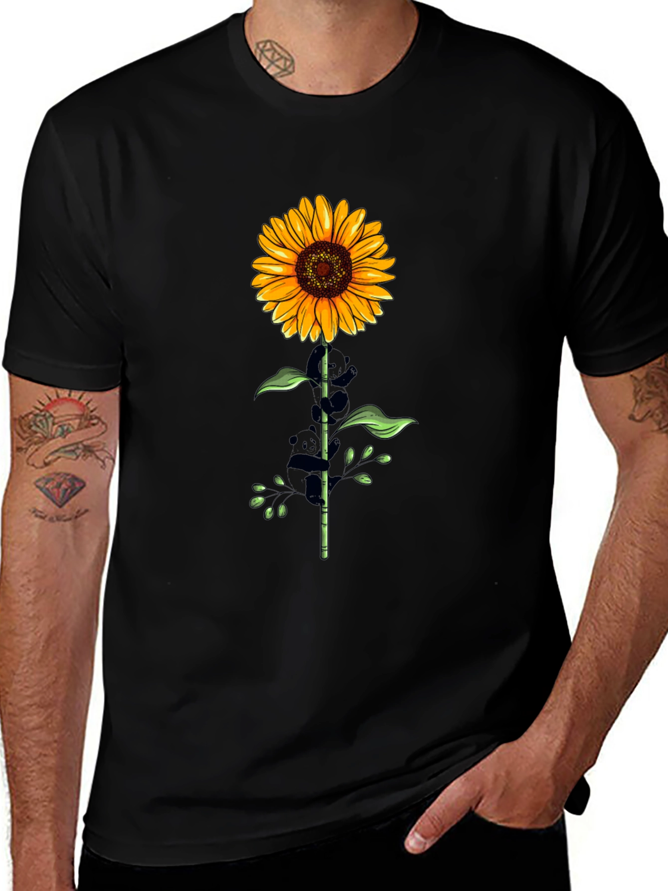 Variant 28 of Sunflower Graphic Tee - Stylish Men's Black T-Shirt