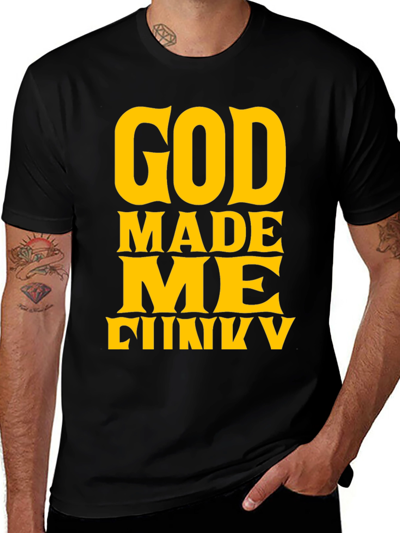 Variant 12 of God Made Me Funky Tee - Black Crew Neck Graphic T-Shirt
