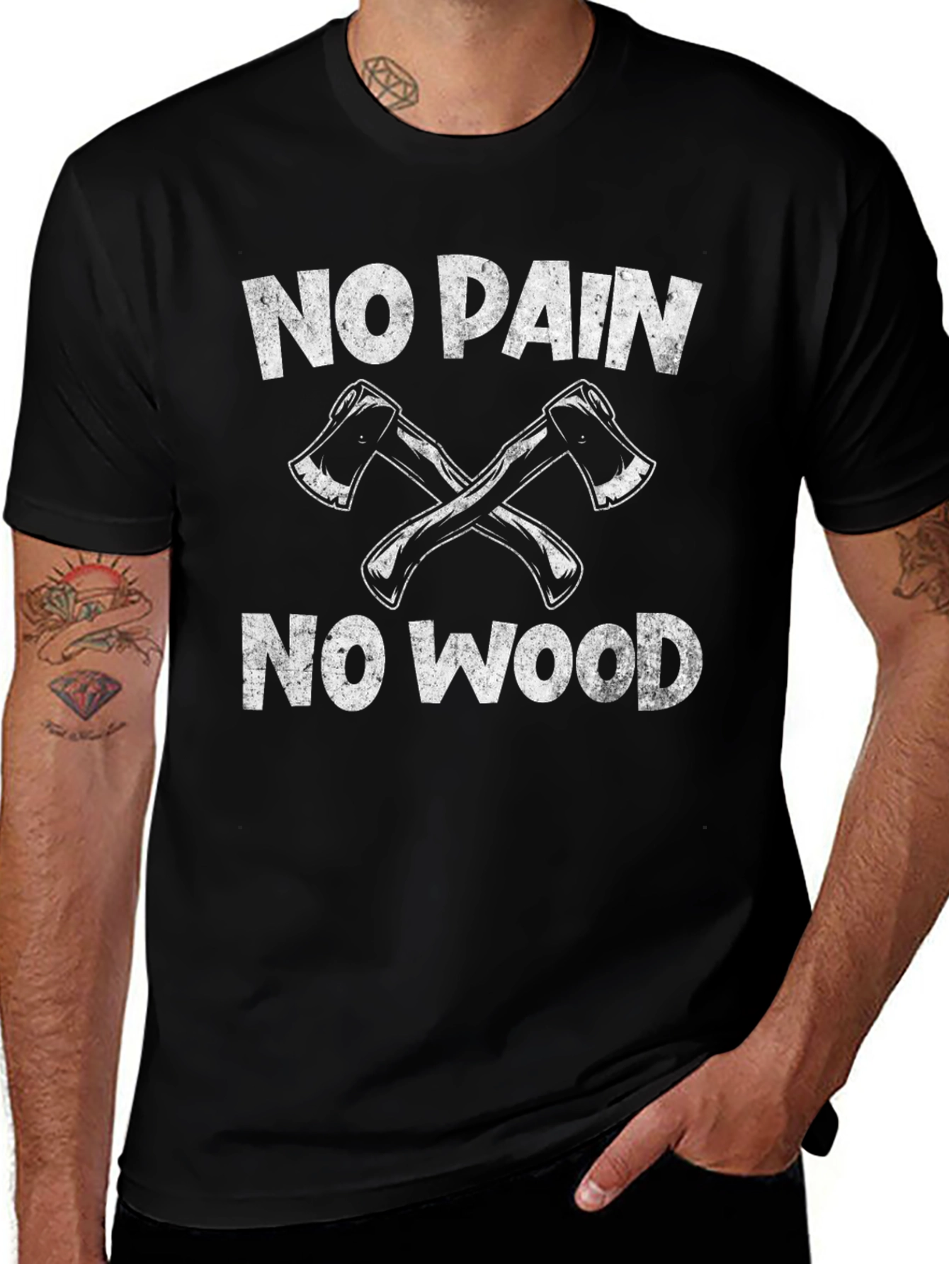 Variant 29 of No Pain No Wood Black T-Shirt Lumberjack Axe