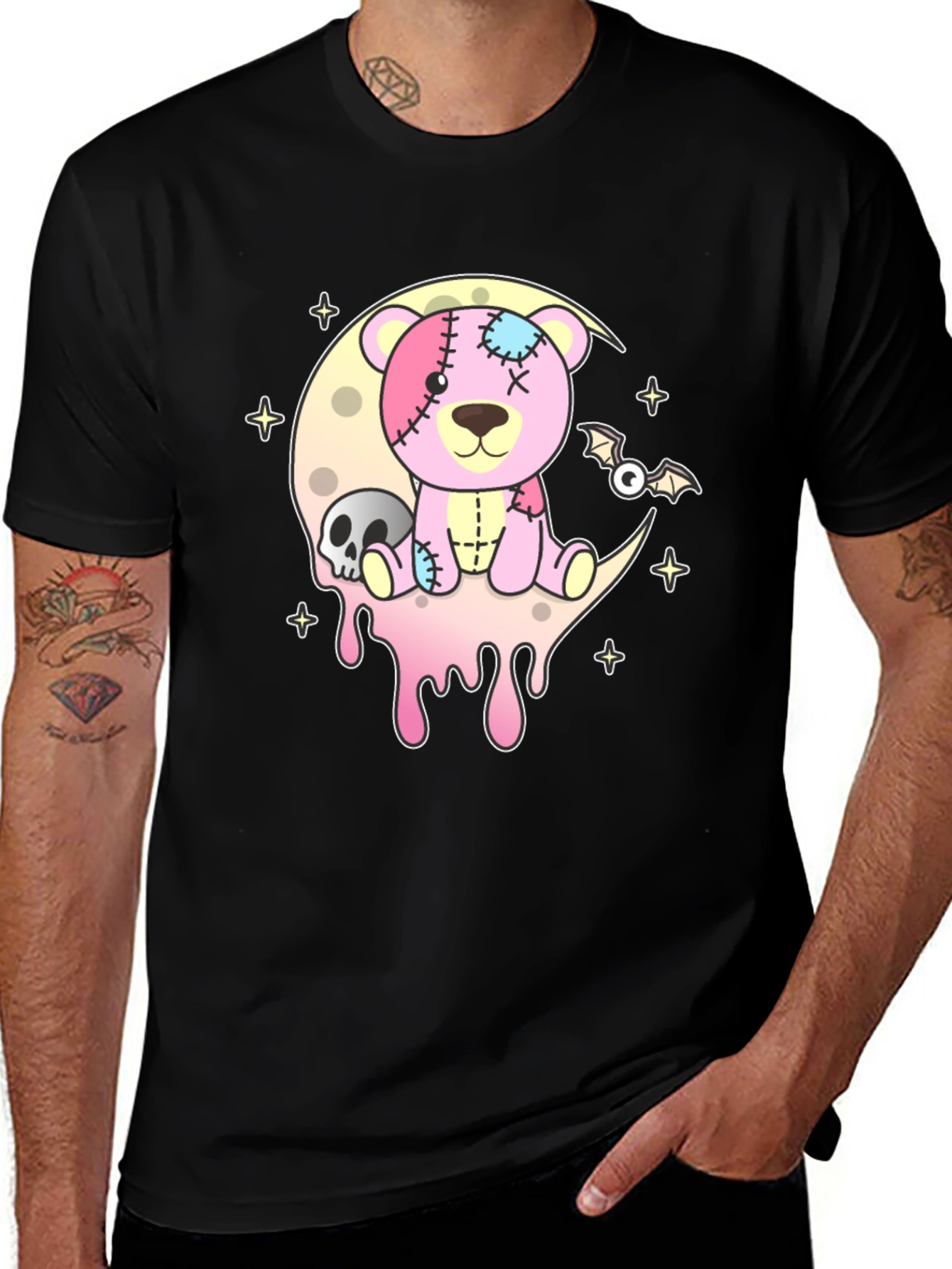 Variant 29 of Creepy Cute Teddy Bear Moon Black T-Shirt