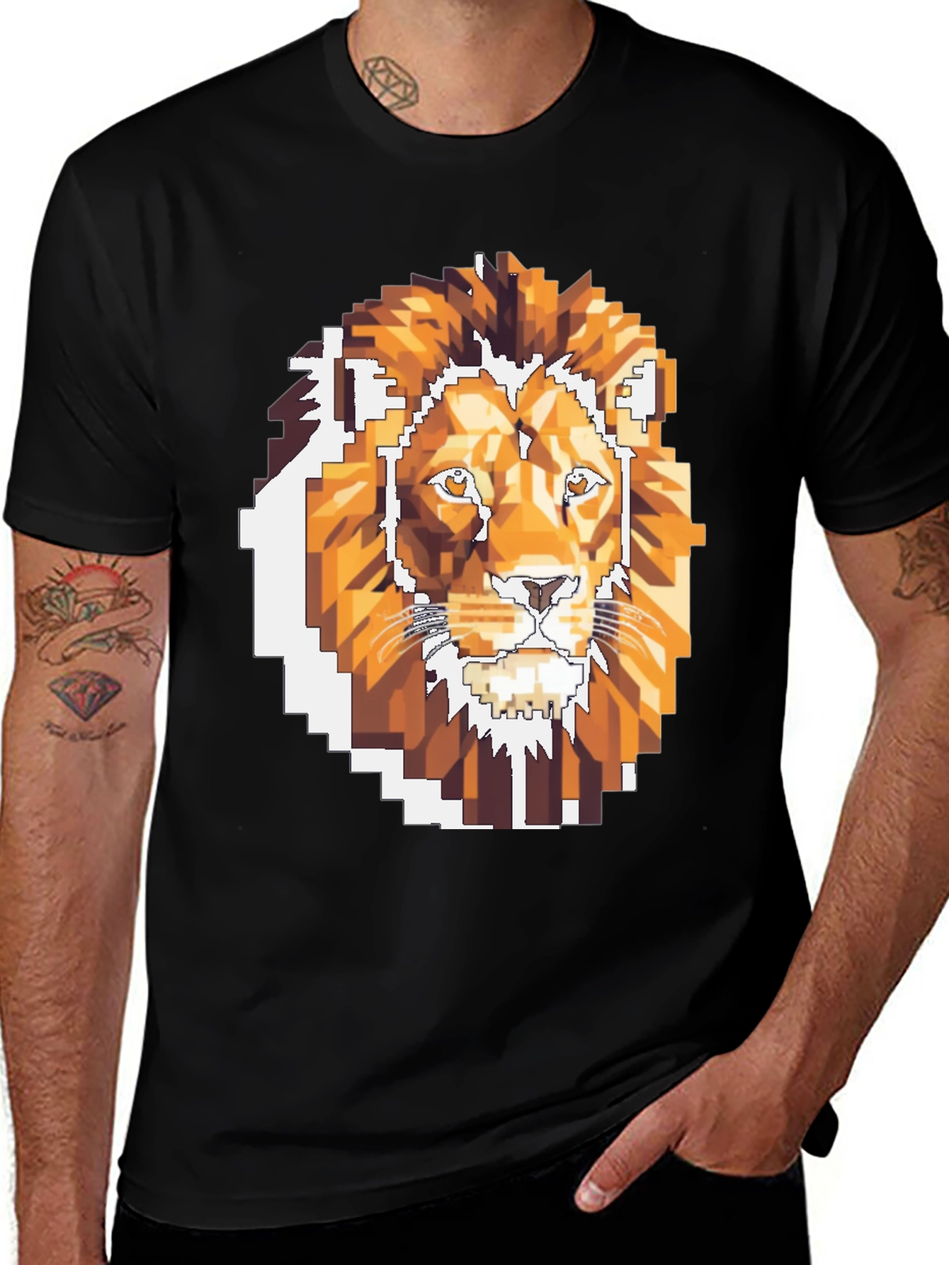 Pixelated Lion Graphic T-Shirt - Cool Gamer Tee