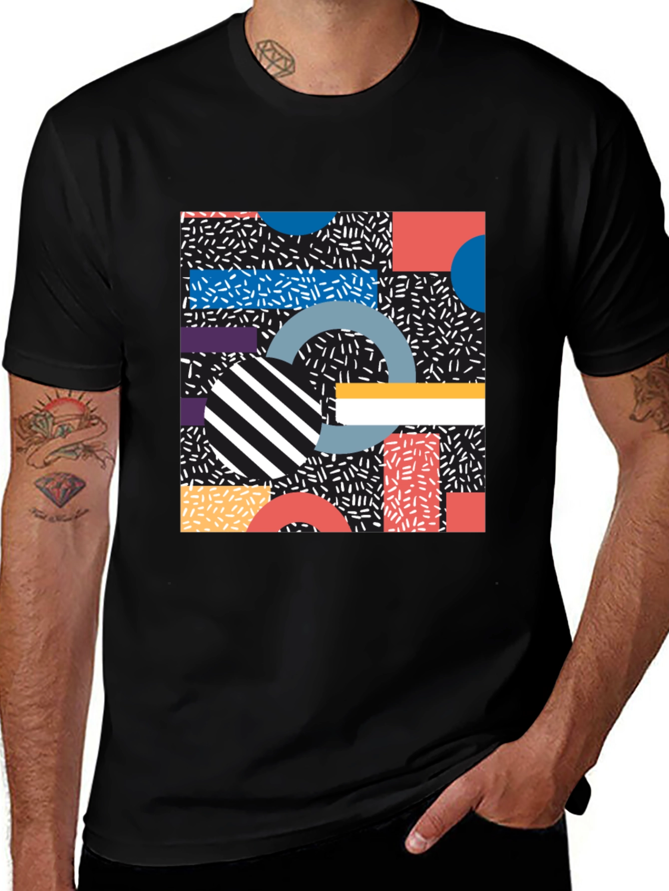 Variant 29 of Retro Geometric Pattern Black T-Shirt