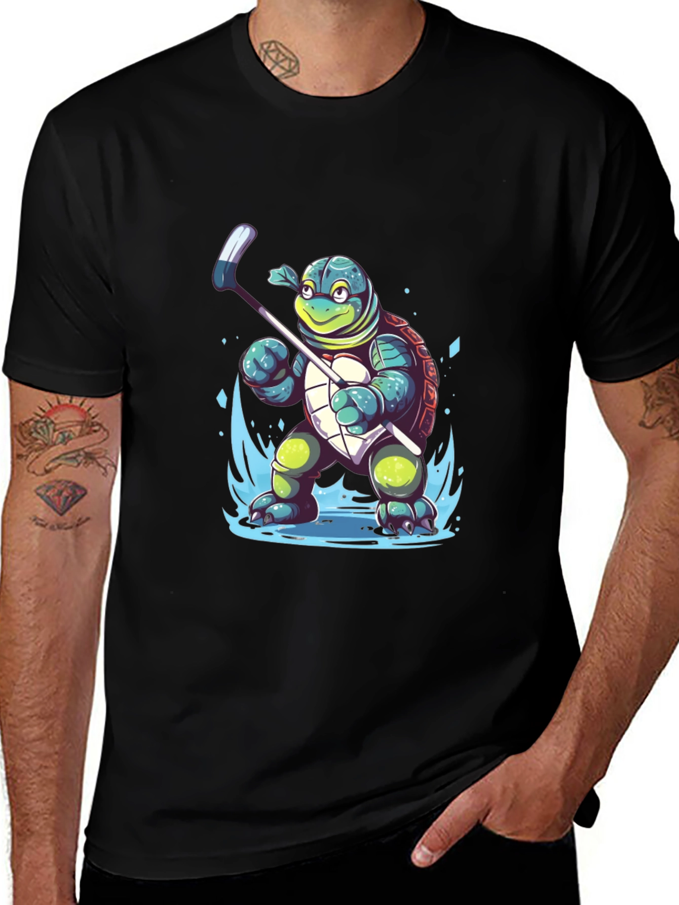 Turtle Hockey Player Graphic T-Shirt